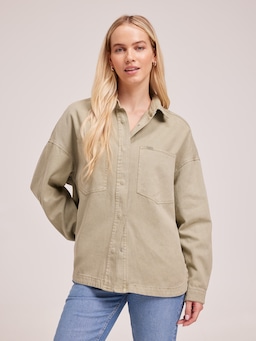 Denim Overshirt In Faded Thyme