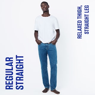 Regular Straight. regular thigh. straight leg.