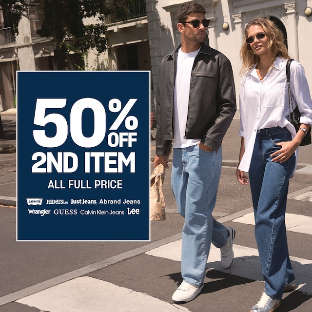 Every Wear Denim. 50% Off Second Item. All Full Price.