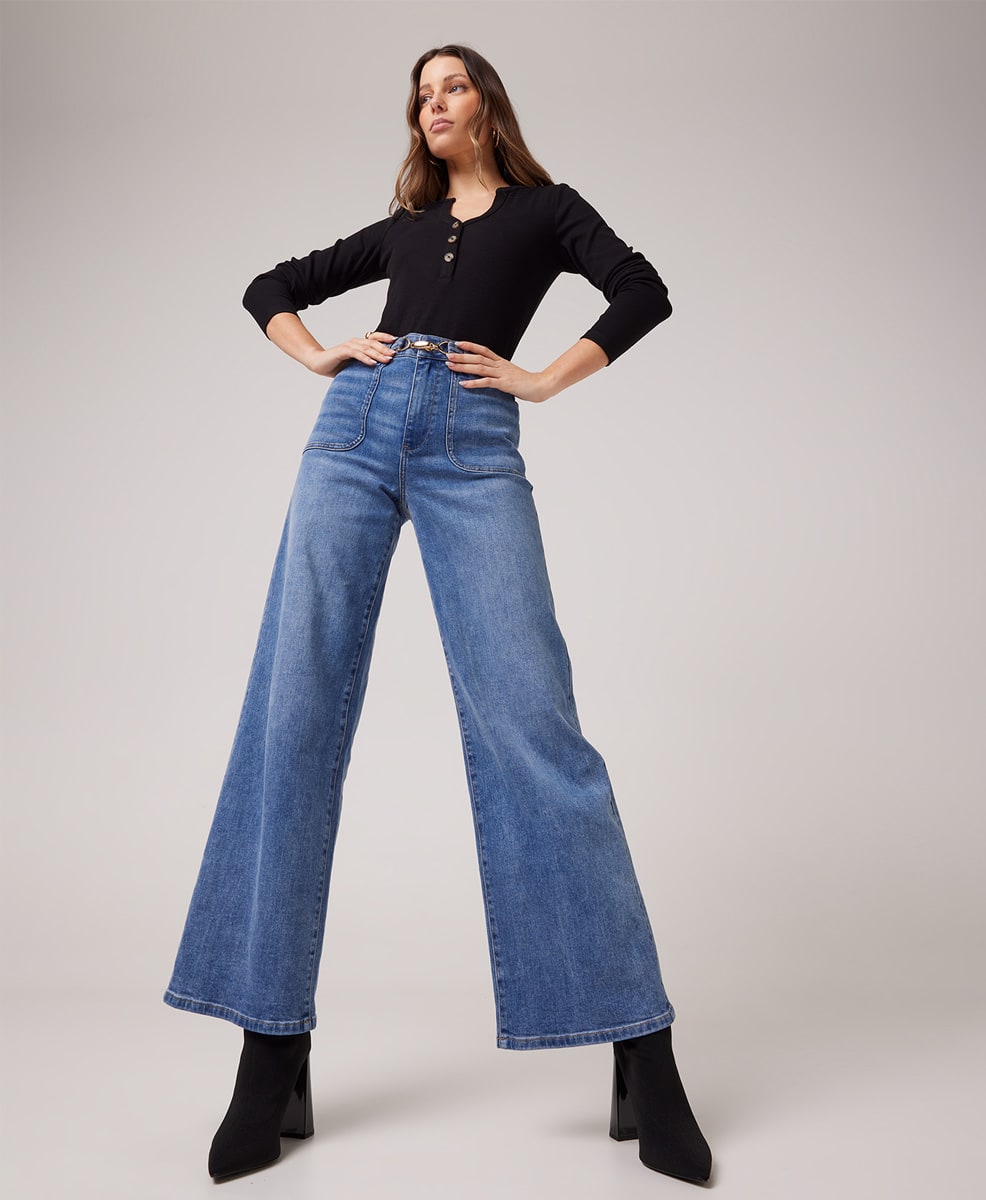 Super Sky High Belted Wide Leg Jean