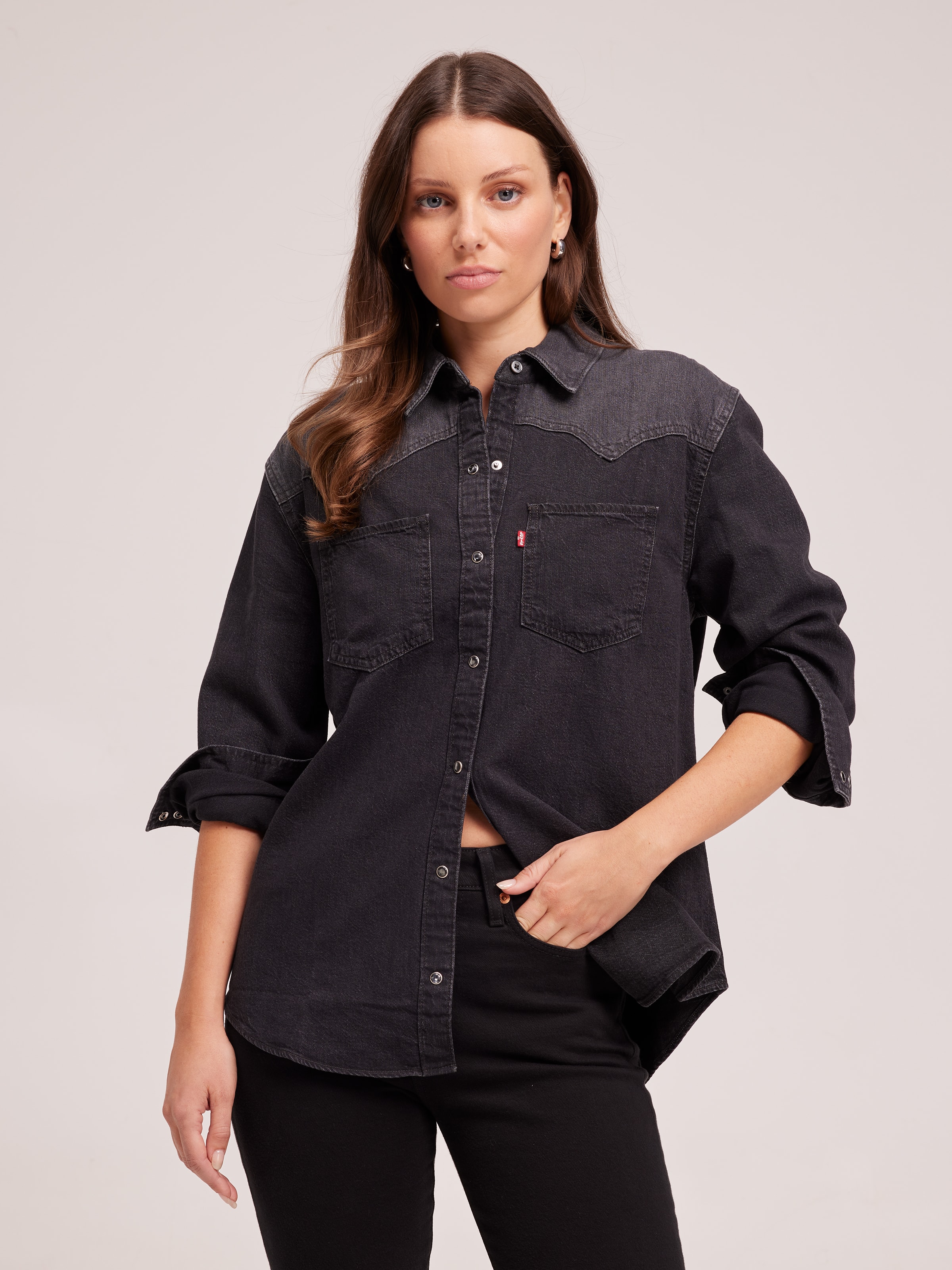 Levis black denim shirt hotsell