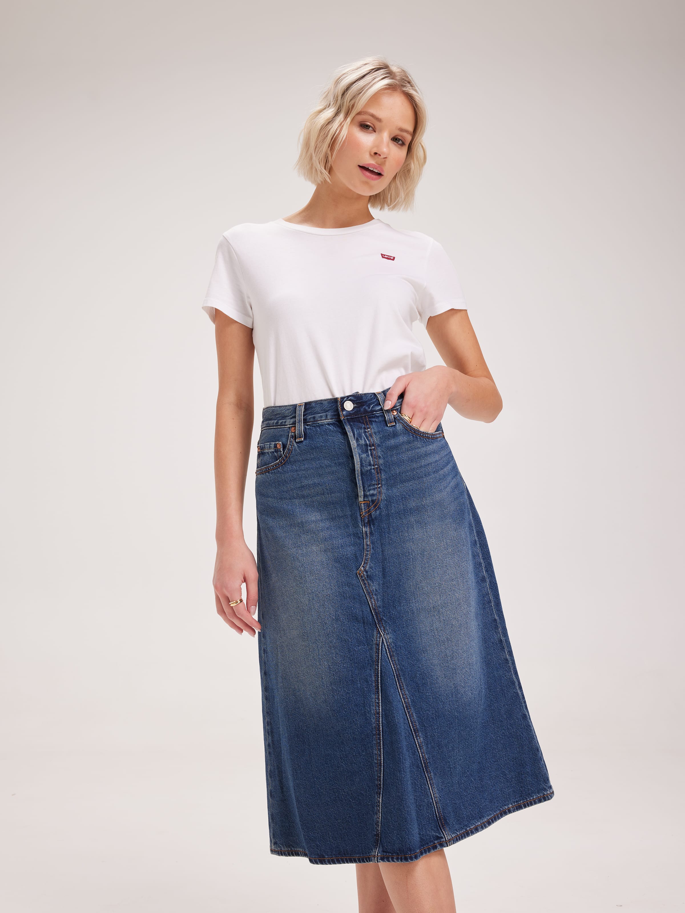 High Rise A Line Decon Skirt In Mid Morning Just Jeans Online