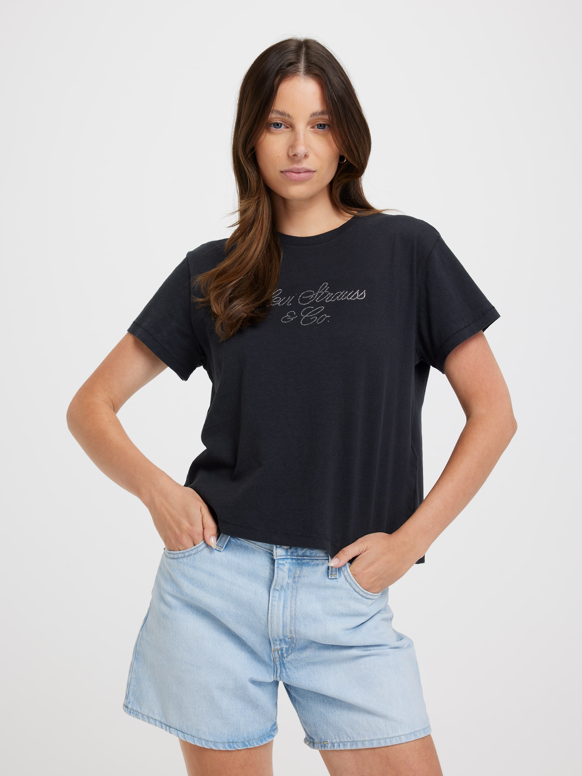 Graphic Classic Tee In Rhinestone Script Tee Anthracite