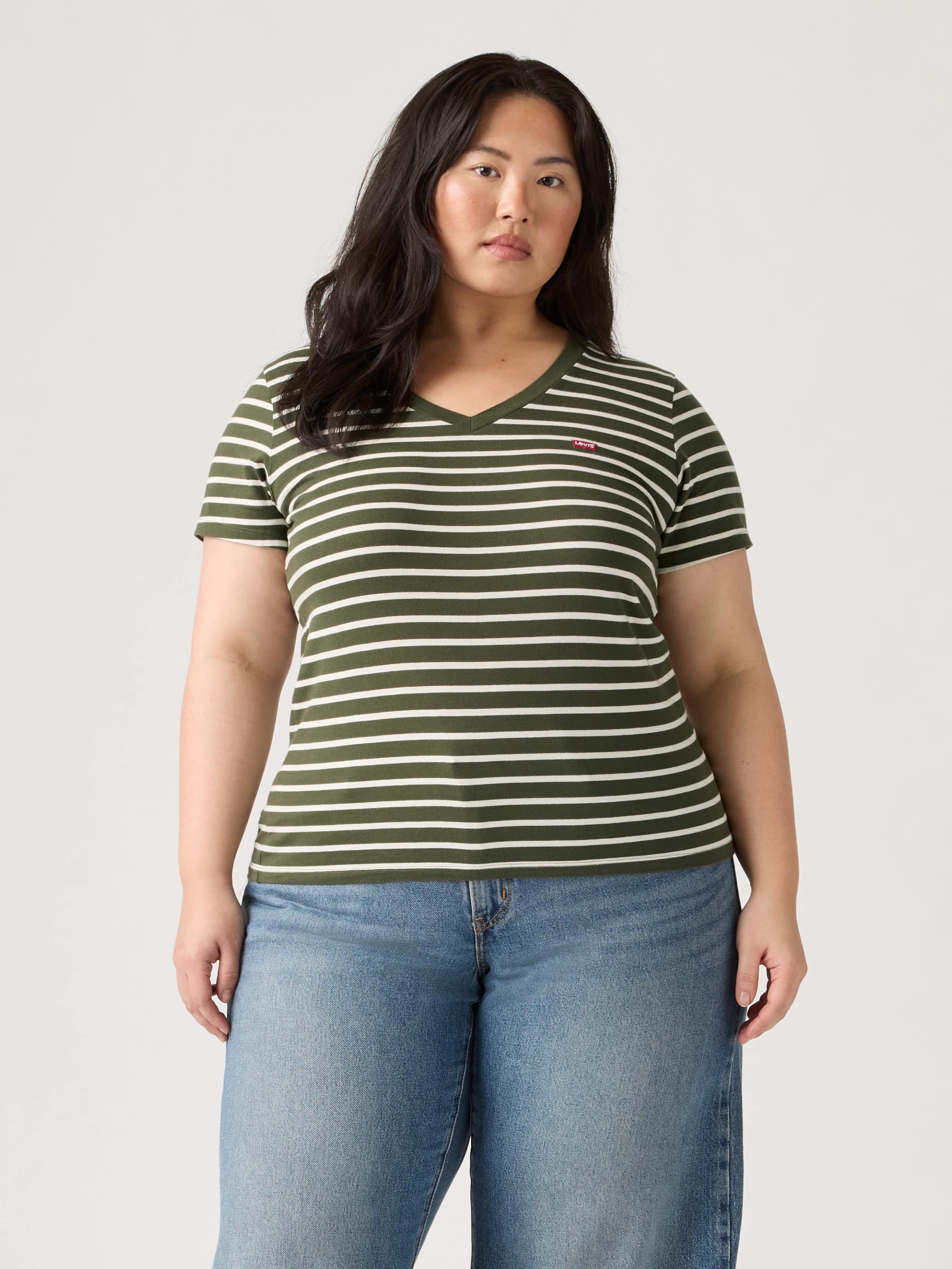 Curve Perfect Vneck Tee In Emily Stripe Deep Depths