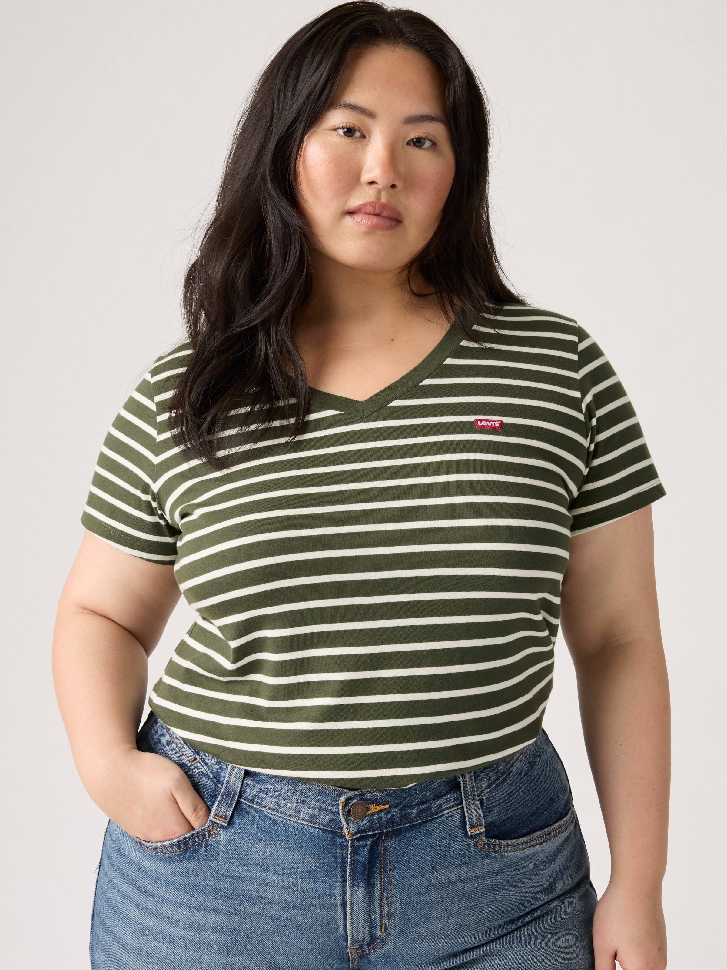 Curve Perfect Vneck Tee In Emily Stripe Deep Depths
