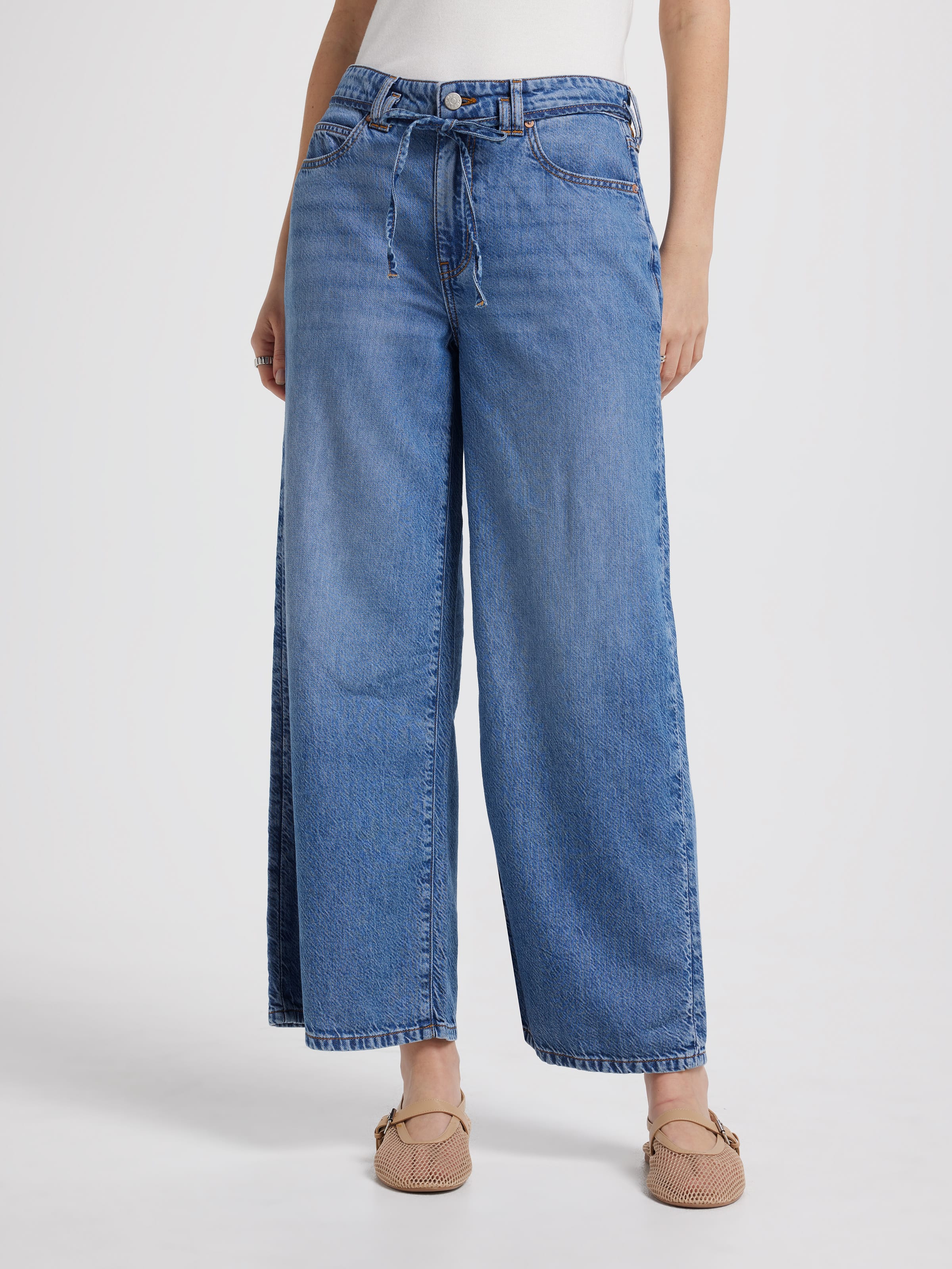 Liquid Tie Waist Wide Ankle Jean