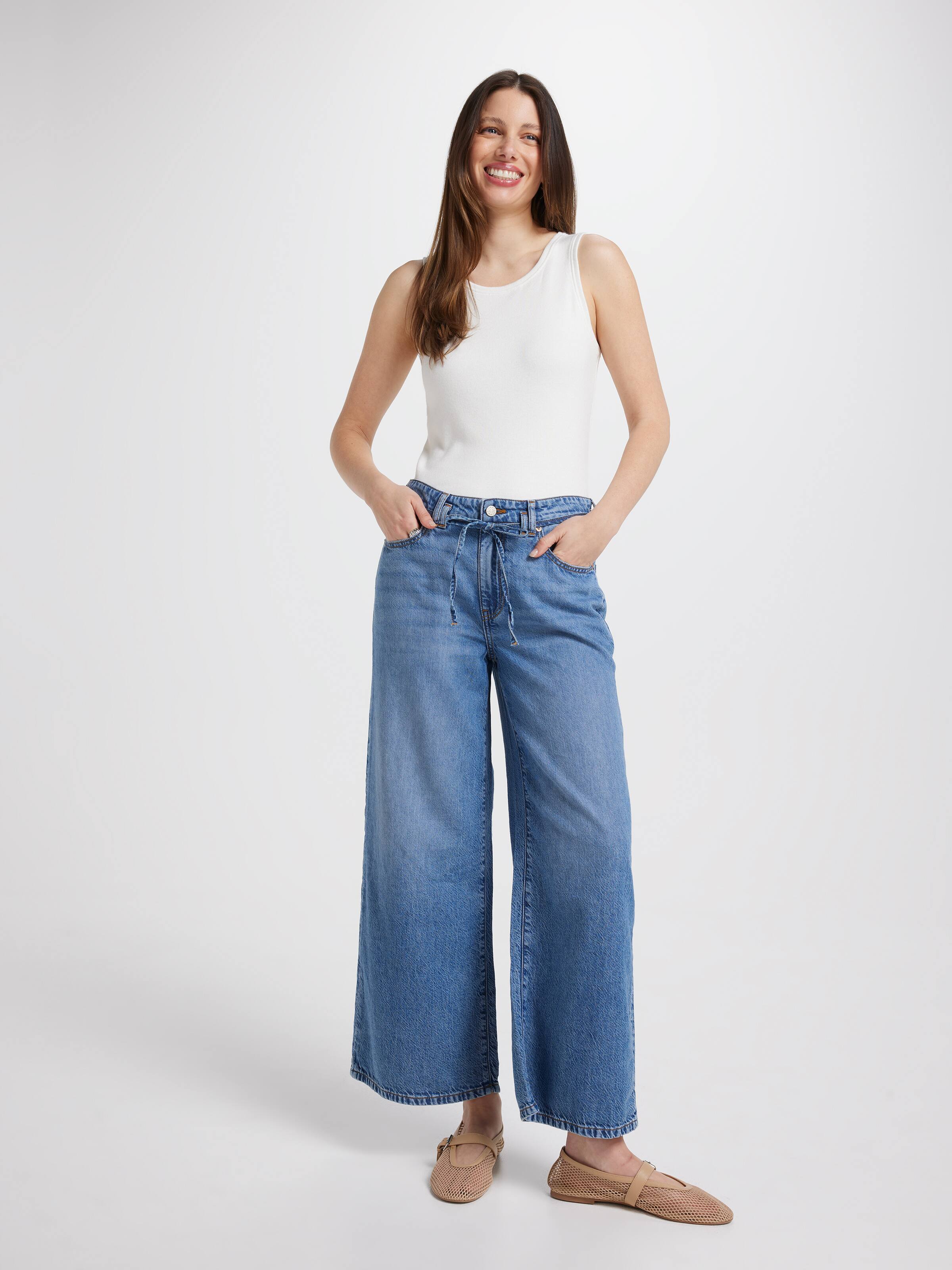 Liquid Tie Waist Wide Ankle Jean