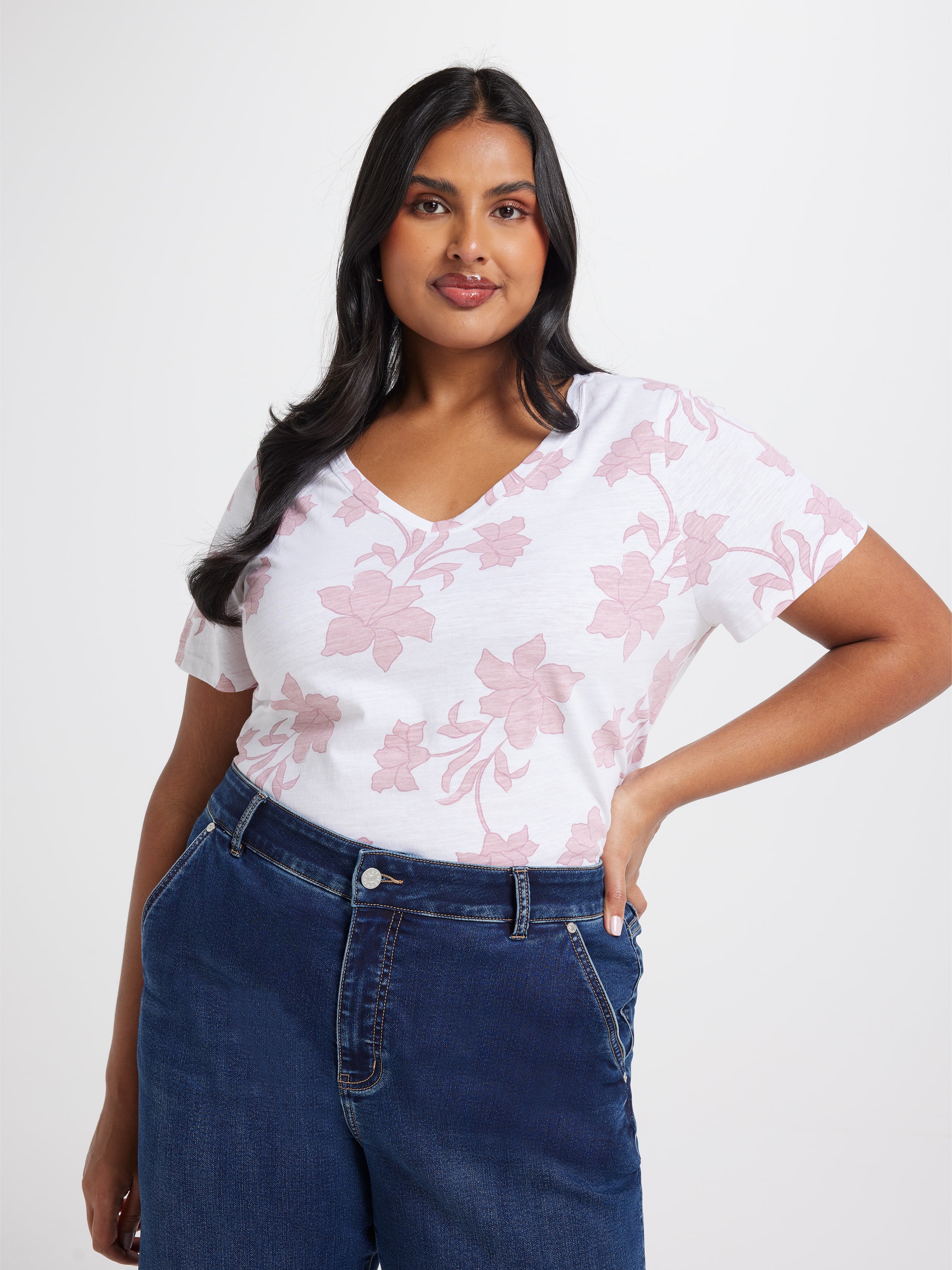 Curve Perfect V Neck Boyfriend Tee