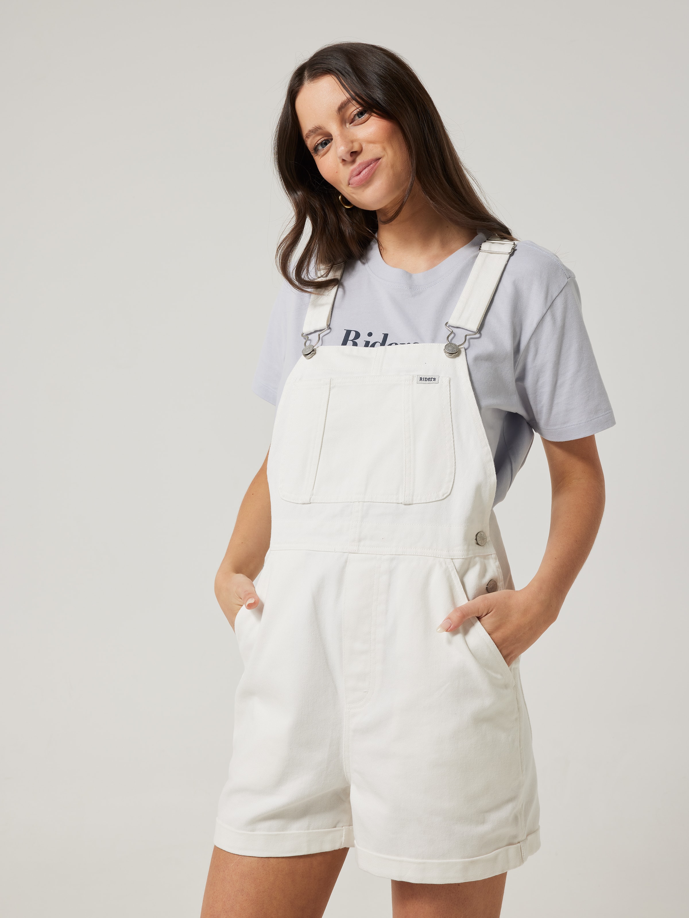 90'S Dungaree Short In Vintage White - Just Jeans Online