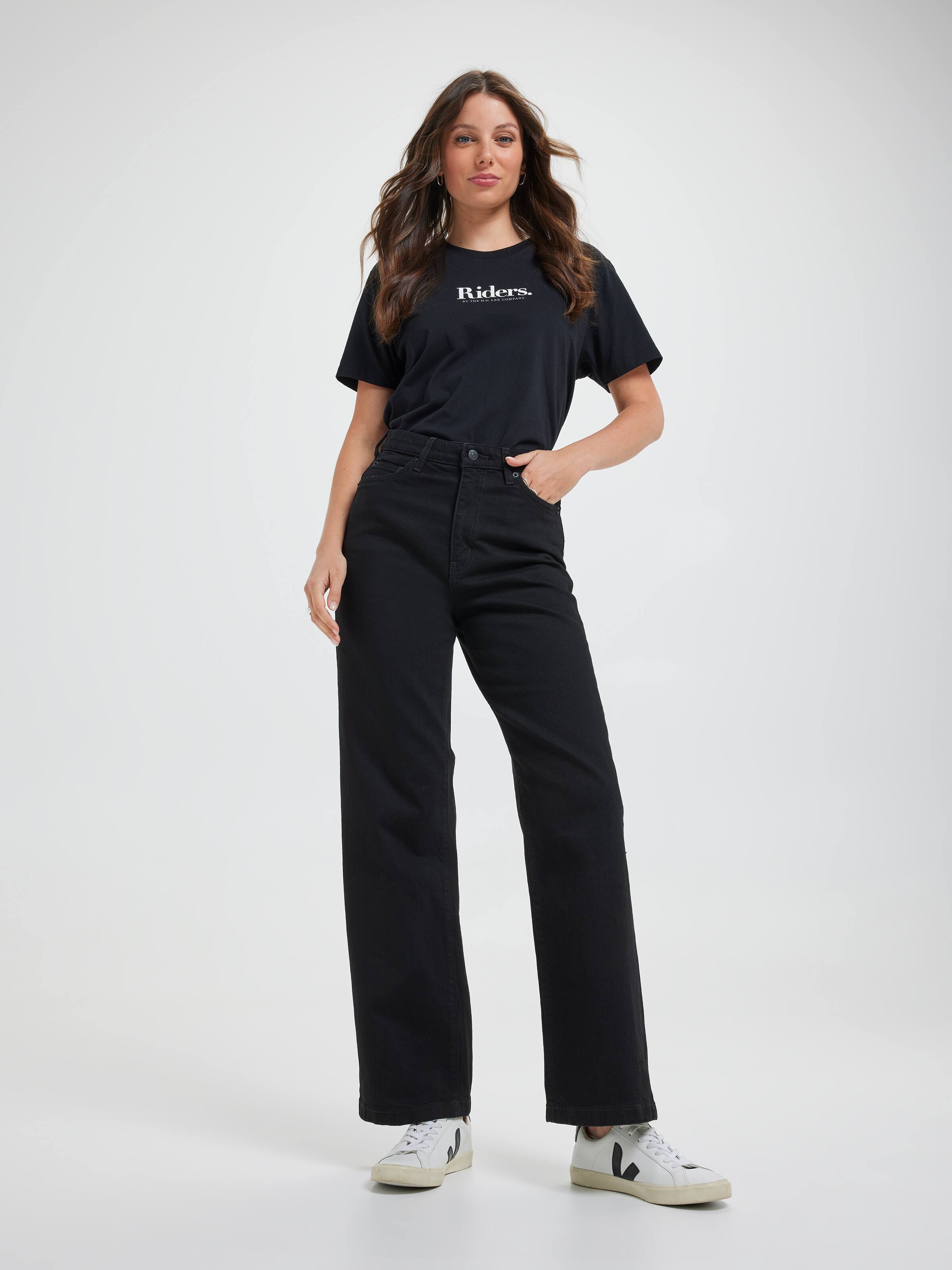 Hi Wide Jean In Washed Black