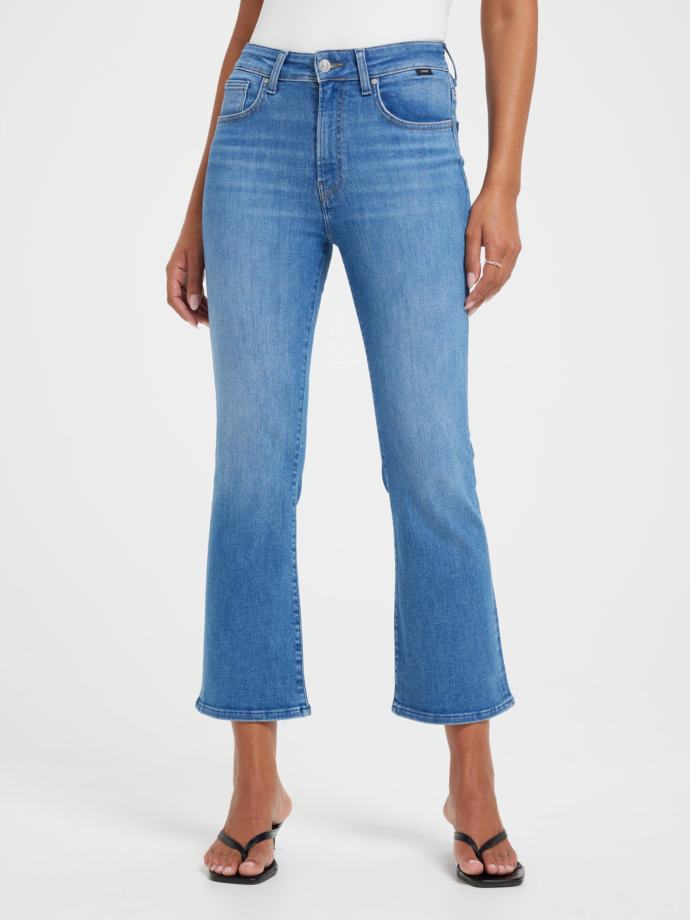 Anika Cropped Flare In Mid Brushed Flex Blue