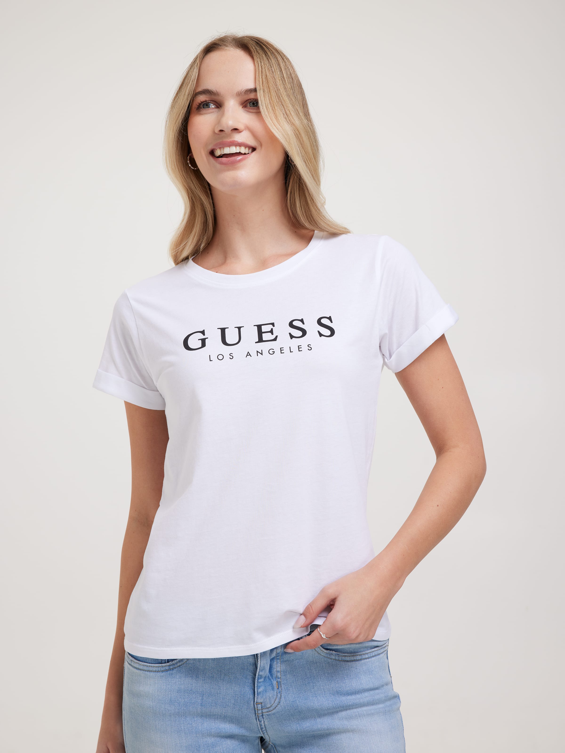 Rolled Cuff Tee In Pure White