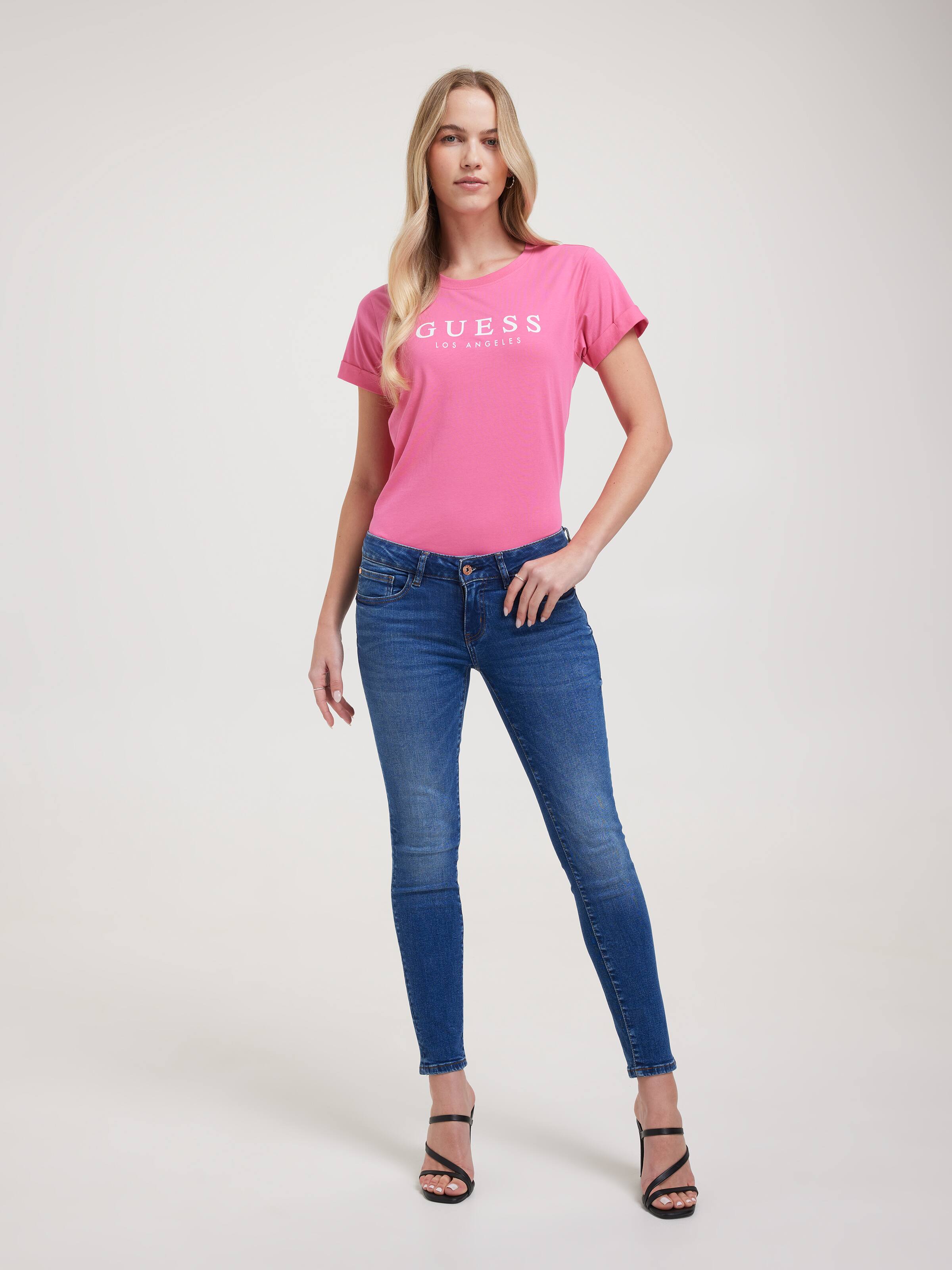 Rolled Up Tee In Electric Pink