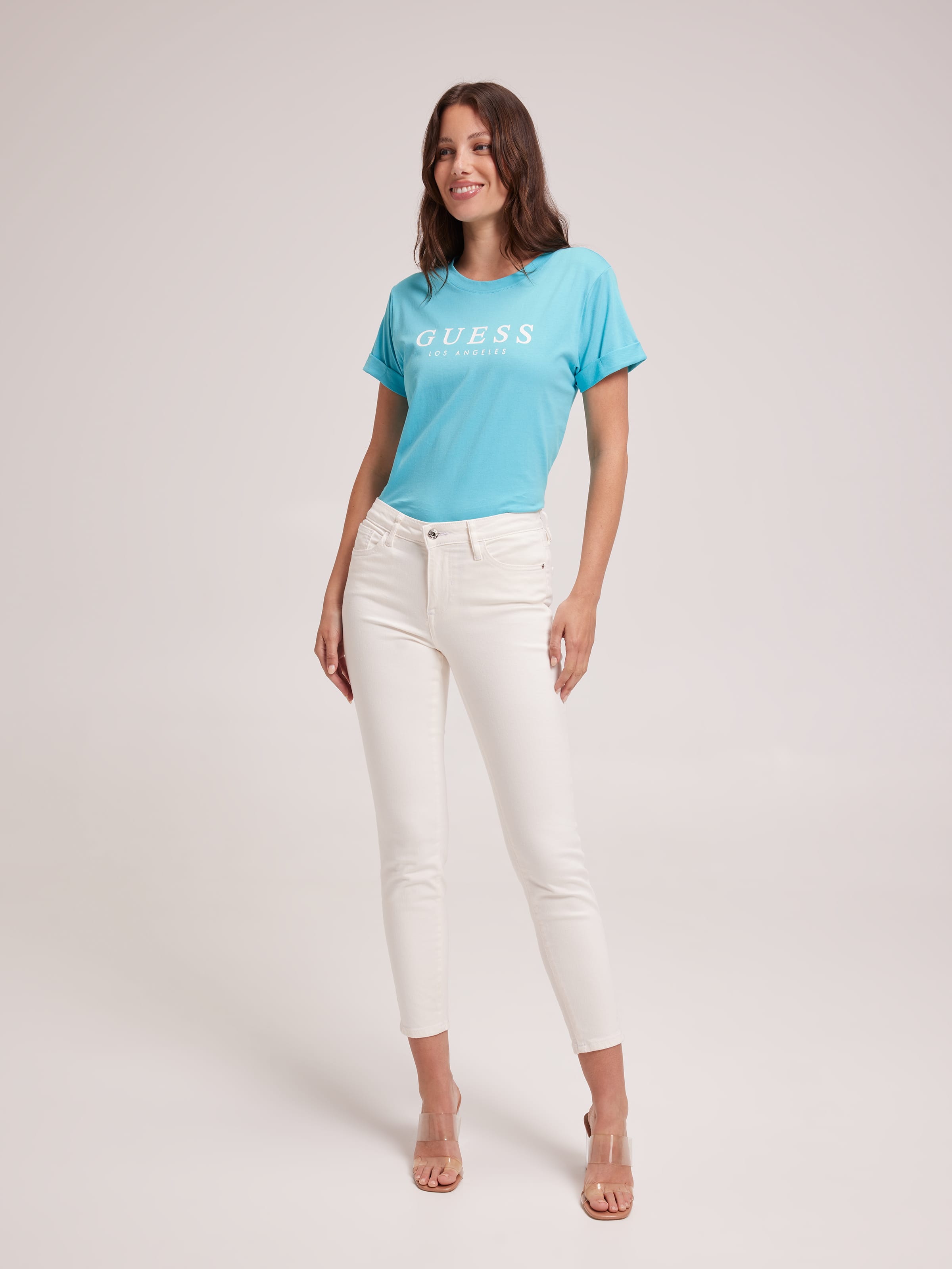 Rolled Up Tee In Turquoise