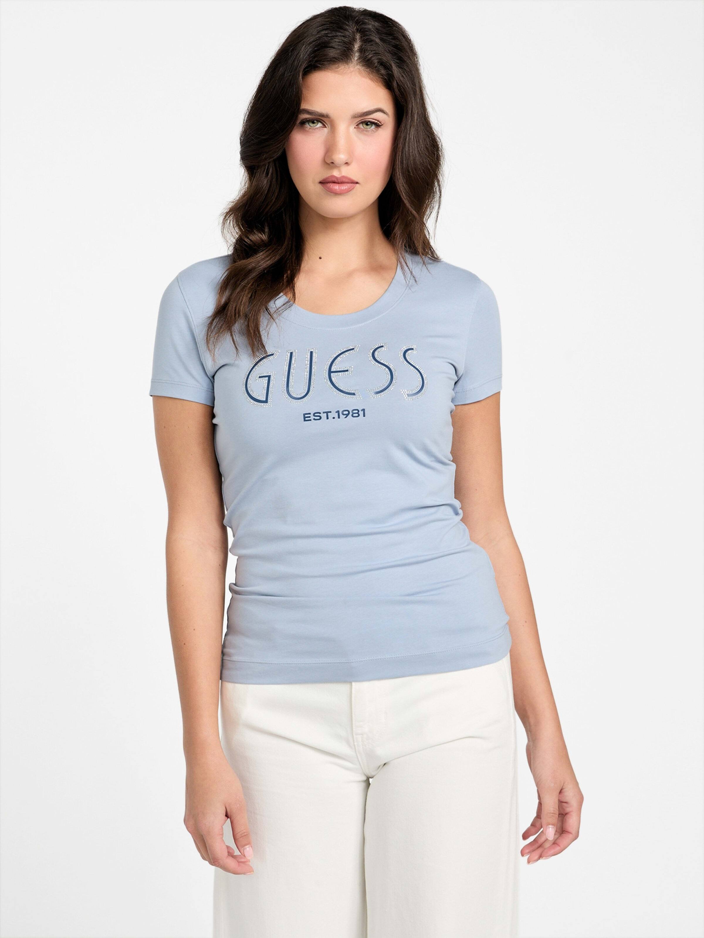 Short Sleeve Guess Logo Tee In Nimbus Blue