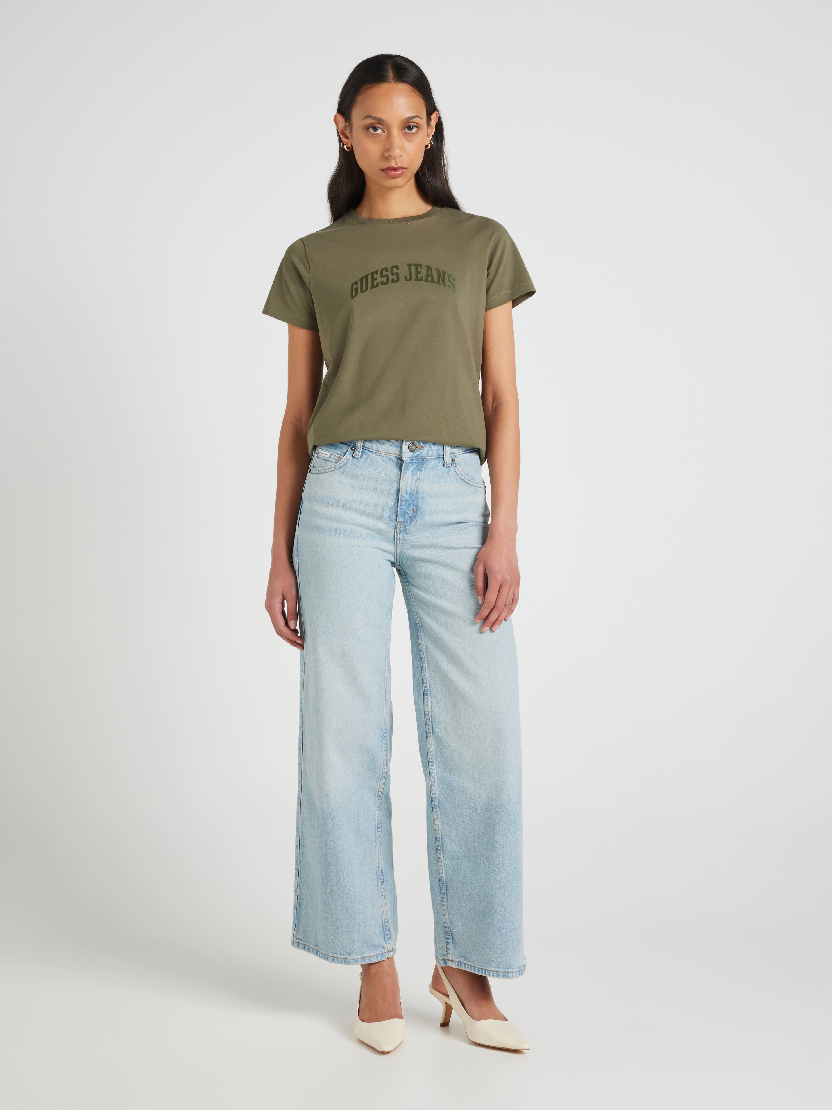 Jeans Tonal Print Tee In Olive Light Green
