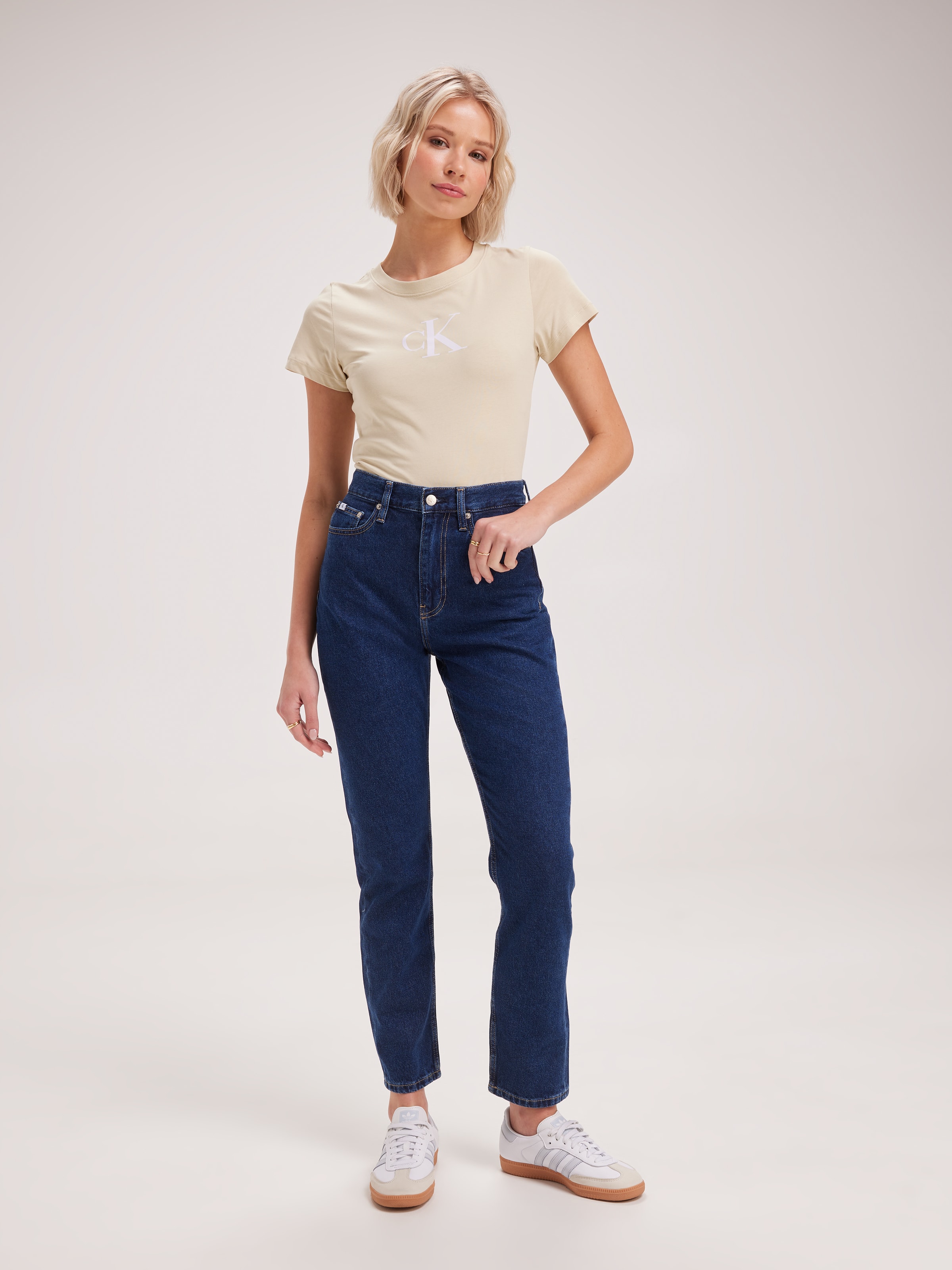 Satin Ck Slim Tee In Green Haze