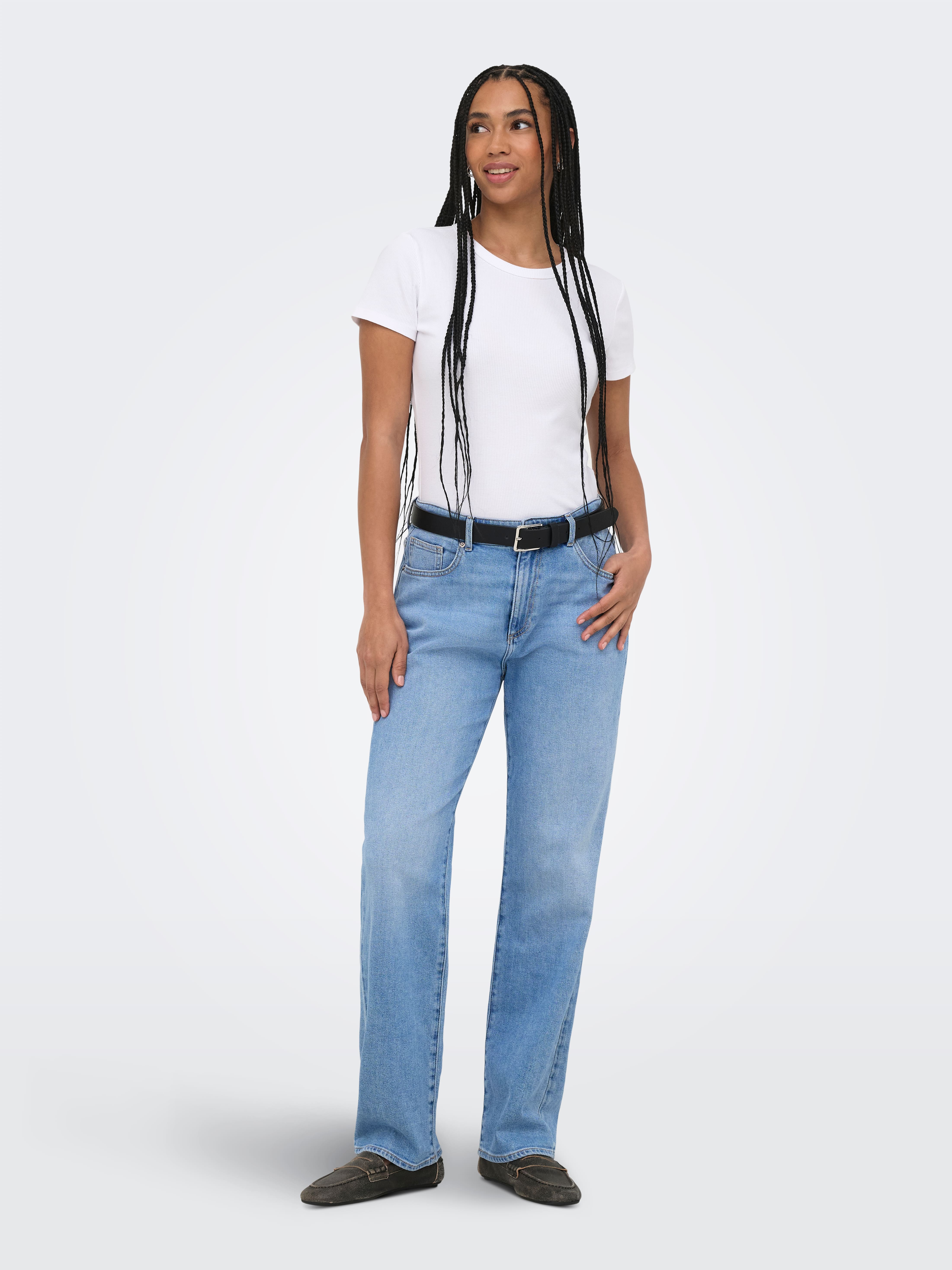 Kansas Mid Straight Ankle Jeans In Light Blue Denim