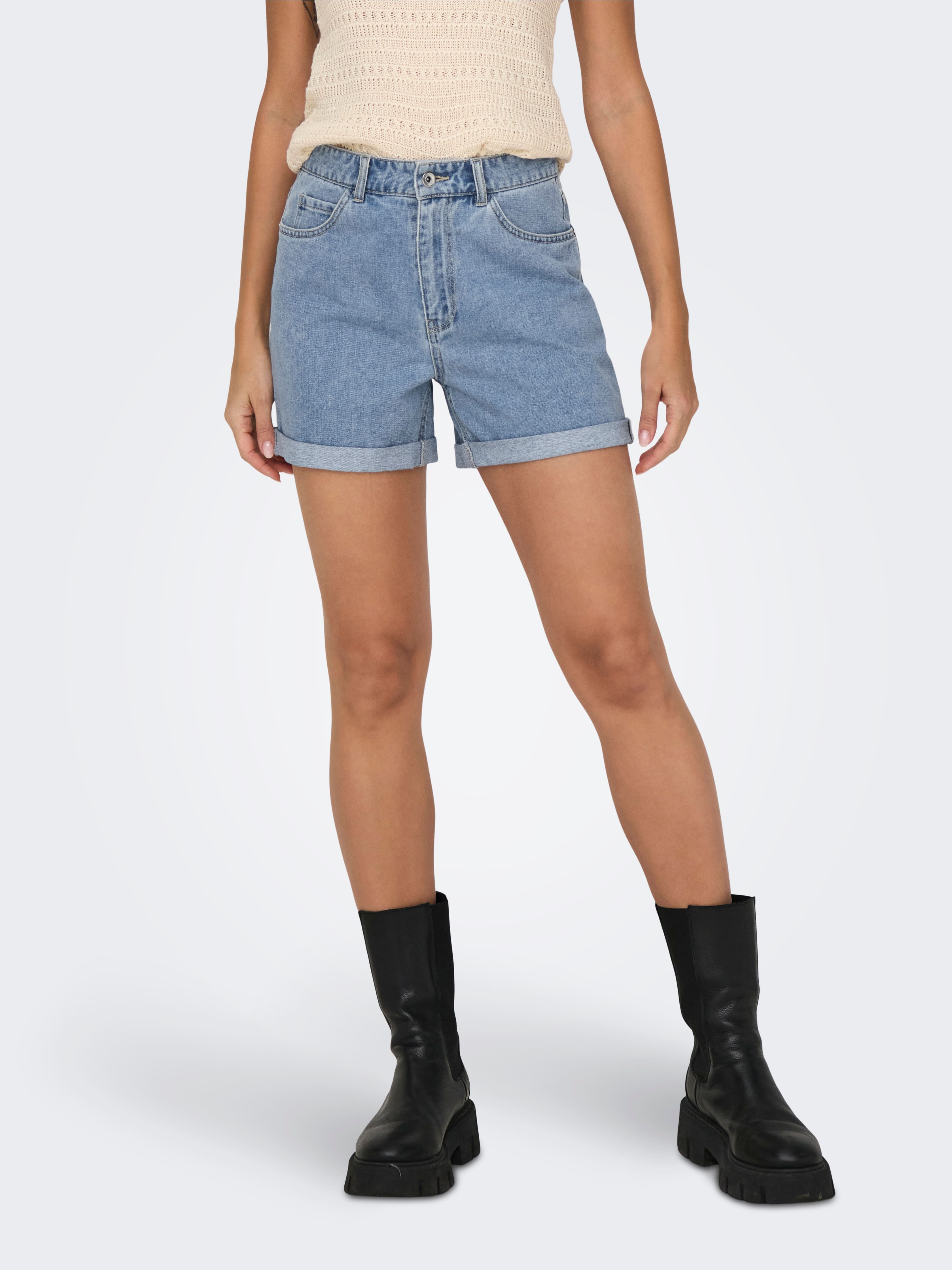Vega High Waisted Mom Denim Shortsm In Light Blue