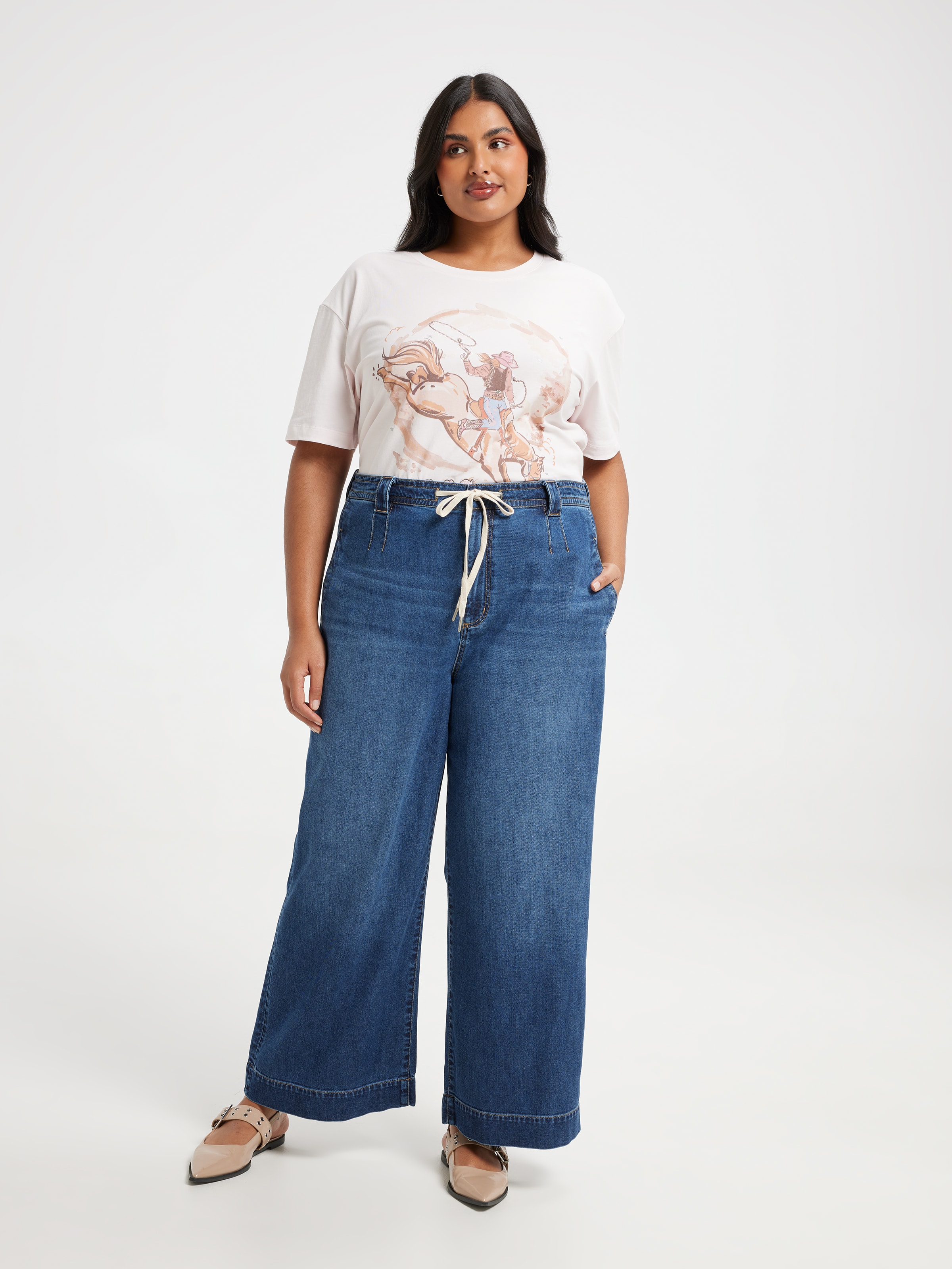Curve Tie Waist Wide Ankle Jean