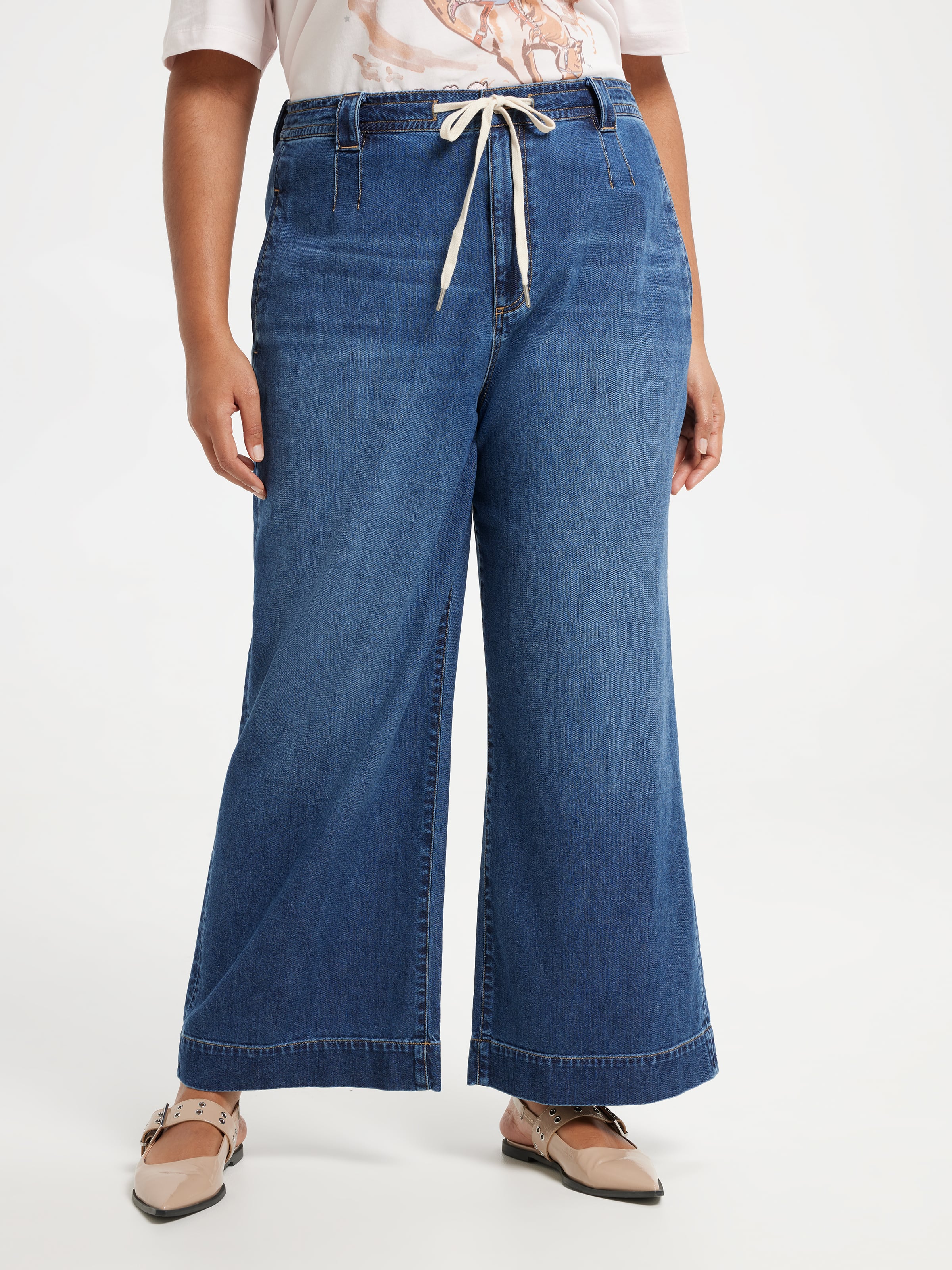 Curve Tie Waist Wide Ankle Jean