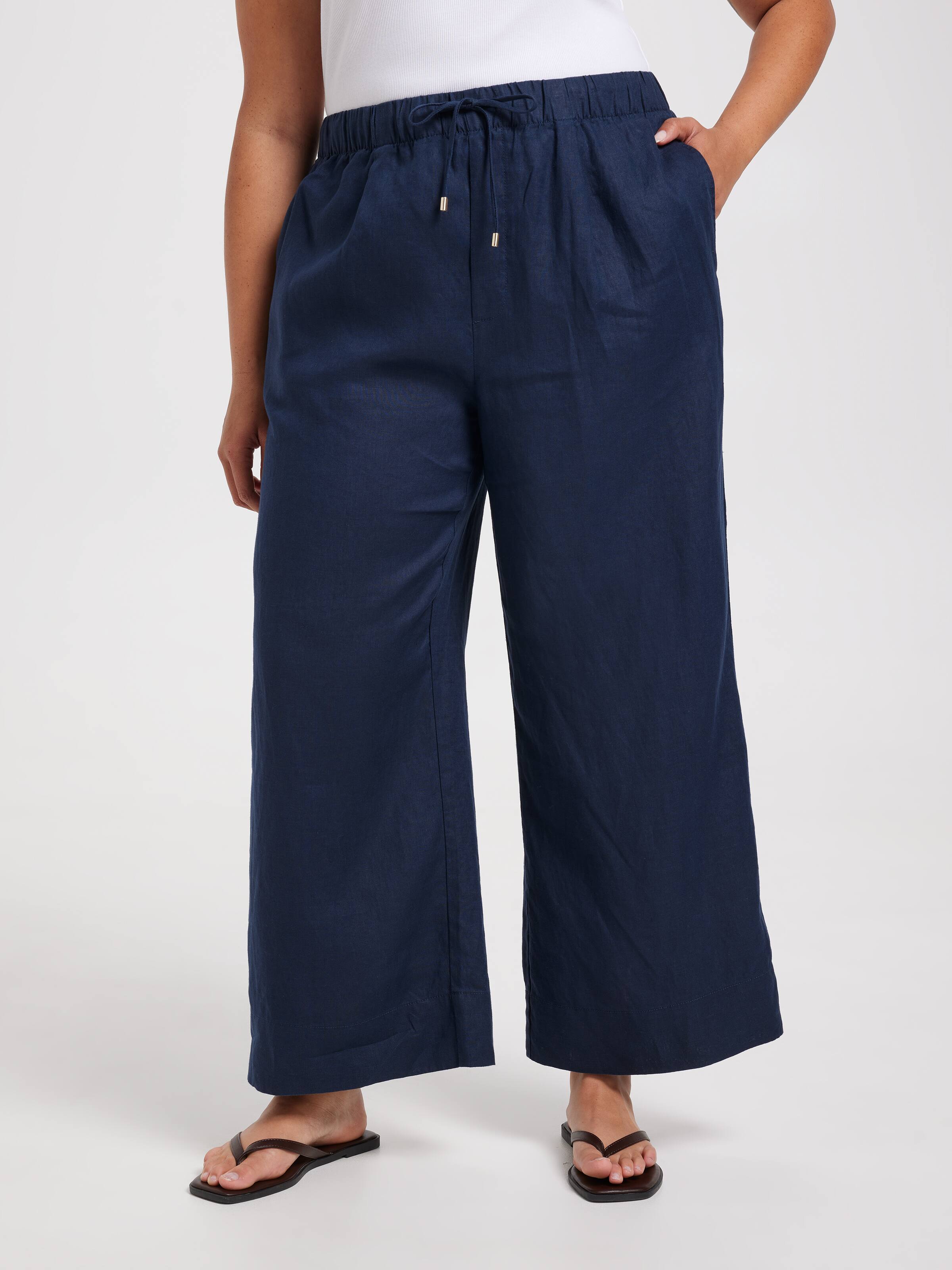Curve Linen High Rise Wide Leg Ankle