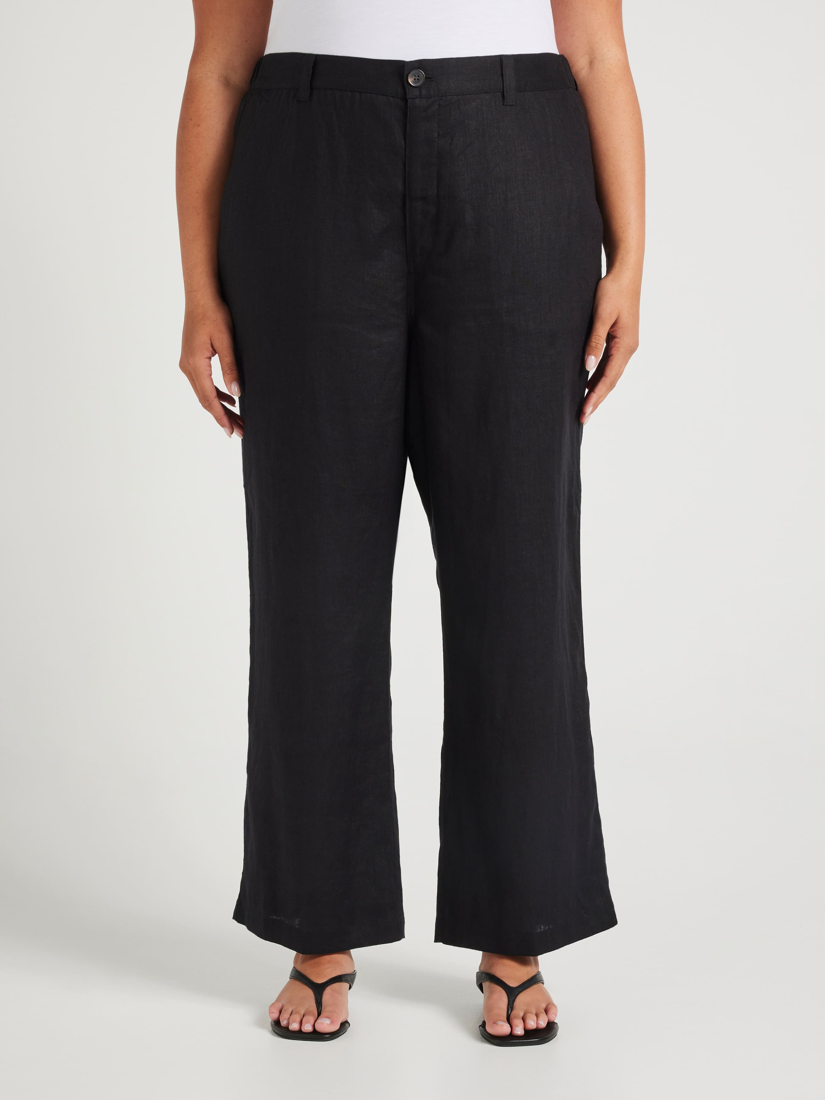 Curve Cleo Linen Mid Rise Straight Pant