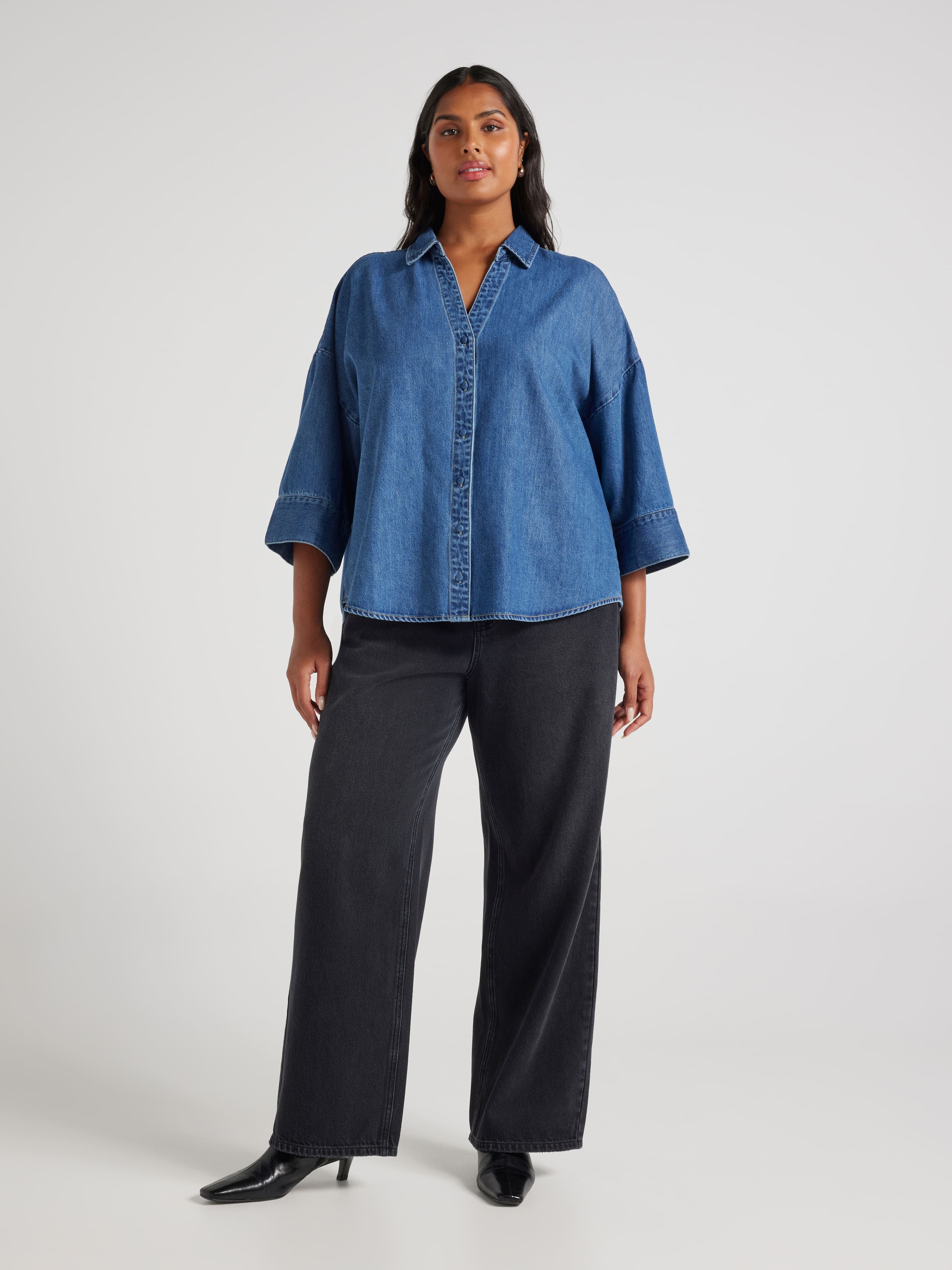 Curve Hampton 3/4 Denim Sleeve Shirt