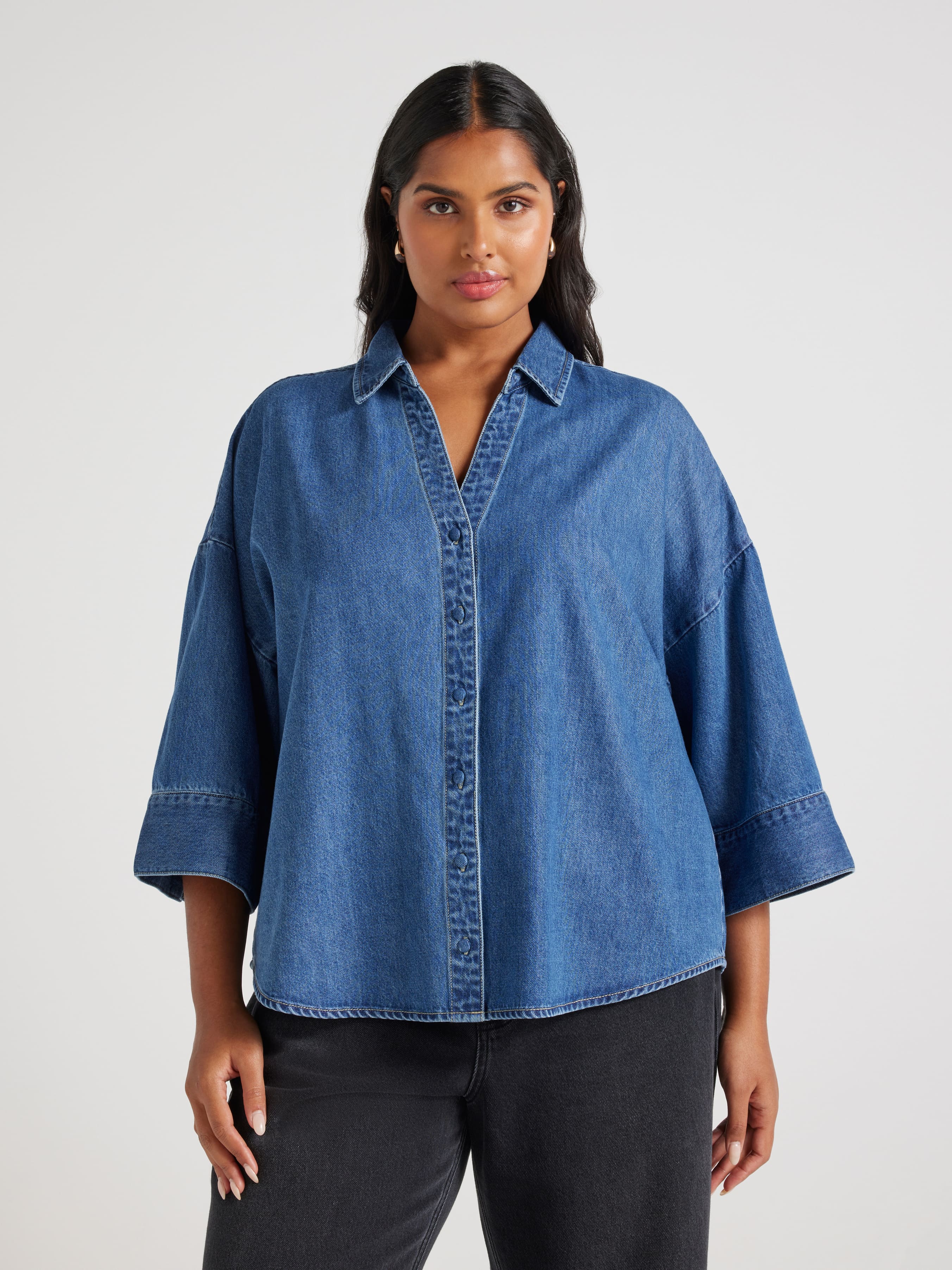 Curve Hampton 3/4 Denim Sleeve Shirt