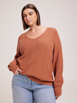 Curve Lily V Neck Pointelle Pullover