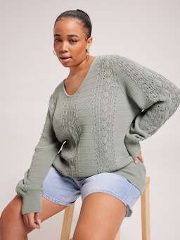 Curve Lily V Neck Pointelle Pullover