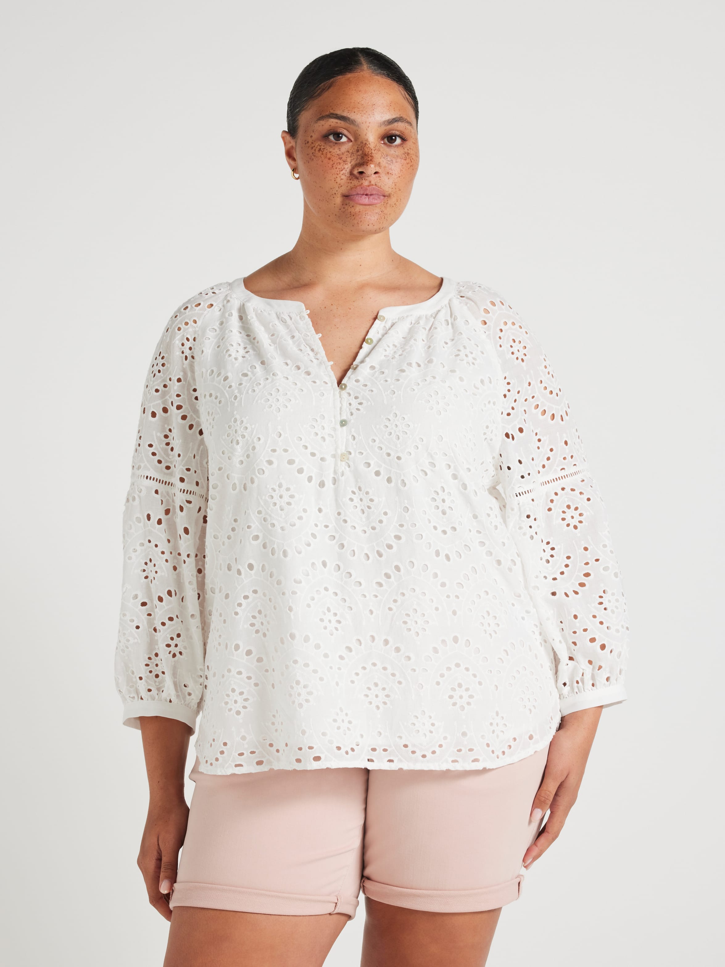 Curve Mia Textured 3/4 Sleeve Blouse