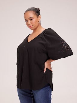 Curve Millie Embroidered Linen Top