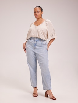 Curve Millie Embroidered Linen Top