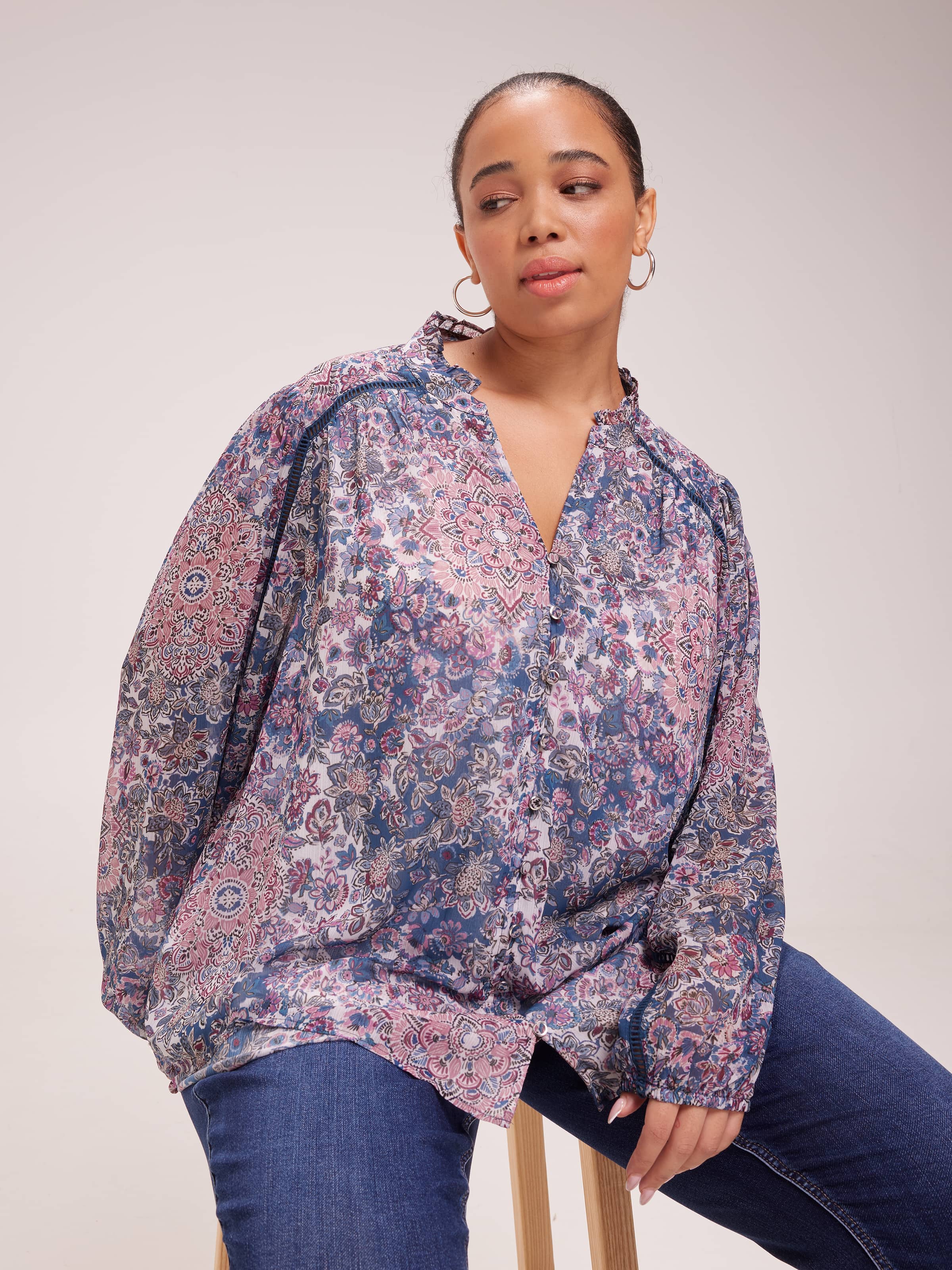 Curve Drew Button Through Blouse