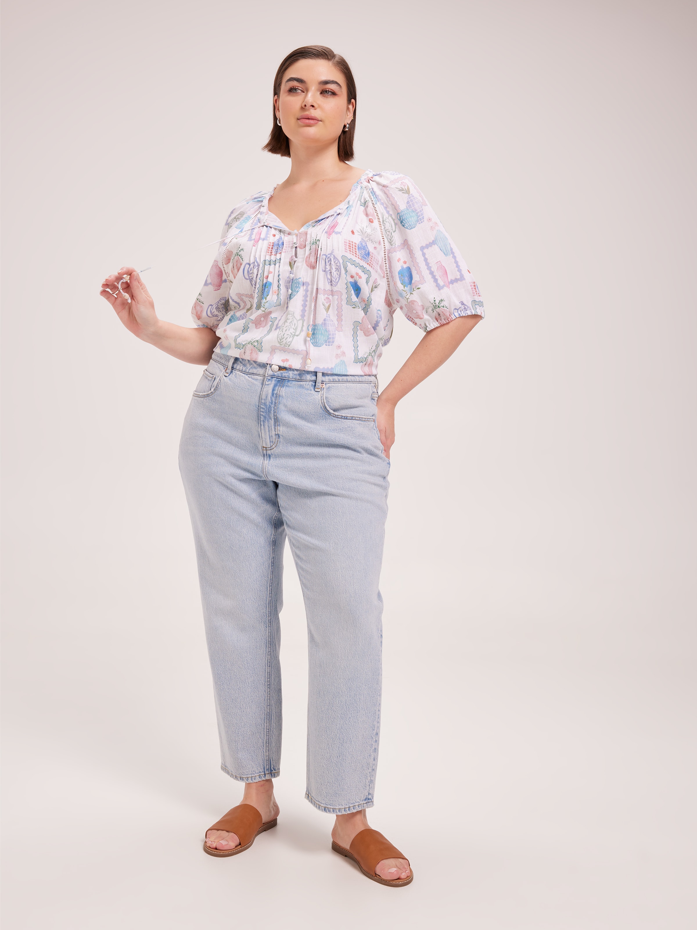 Curve Demi Pintuck Short Sleeve Top