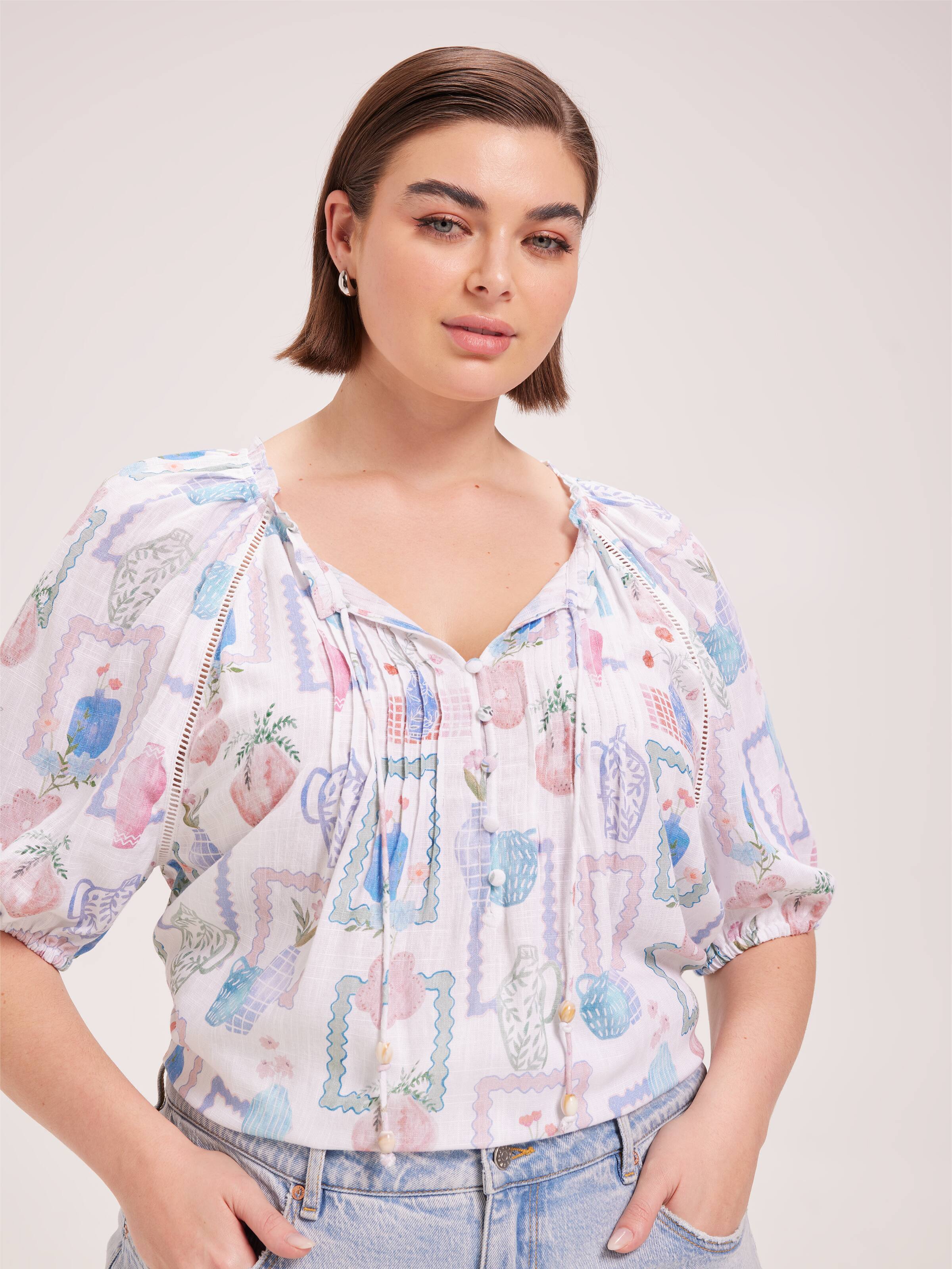 Curve Demi Pintuck Short Sleeve Top