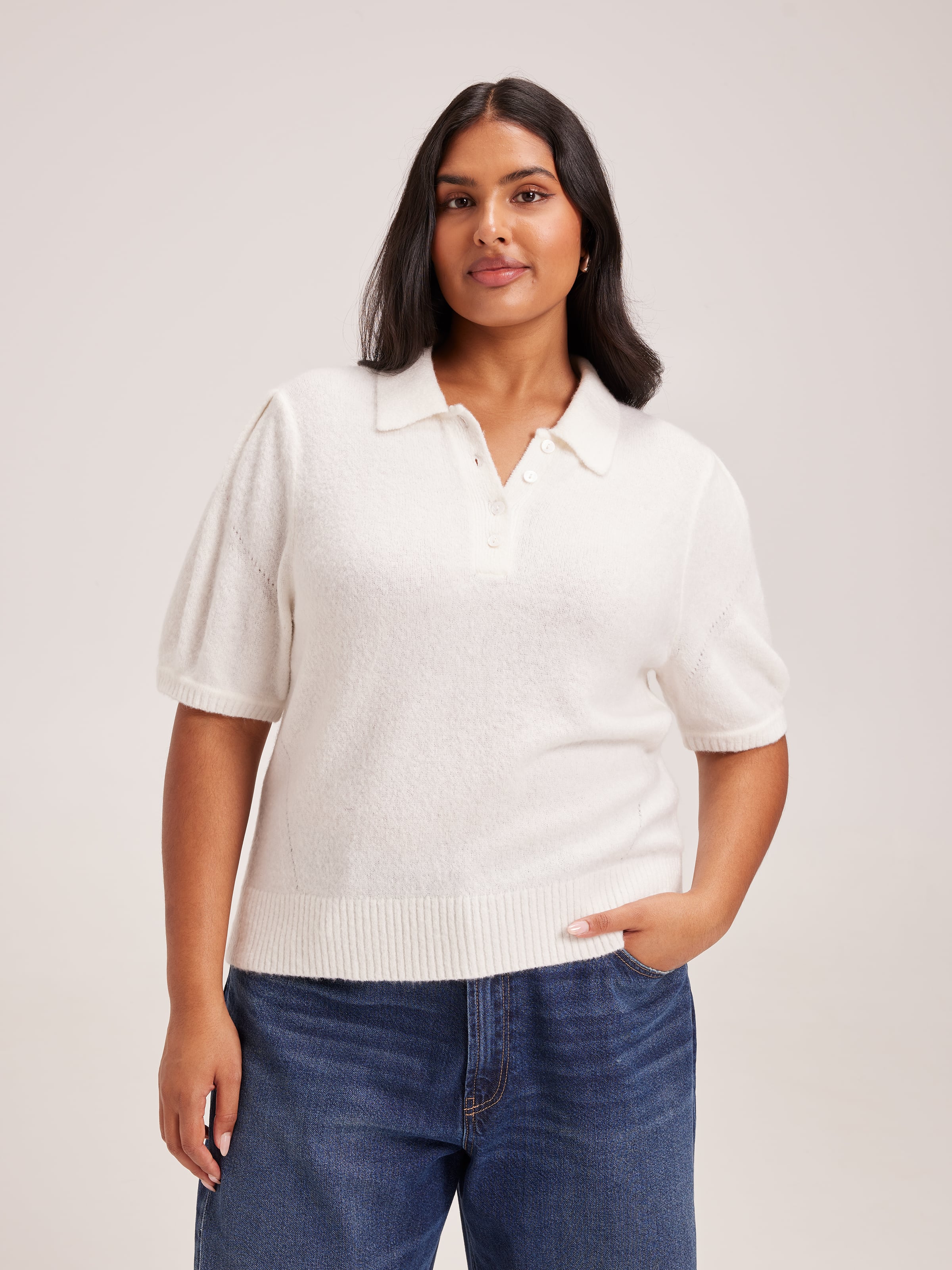 Curve Belinda Puff Sleeve Polo Knit