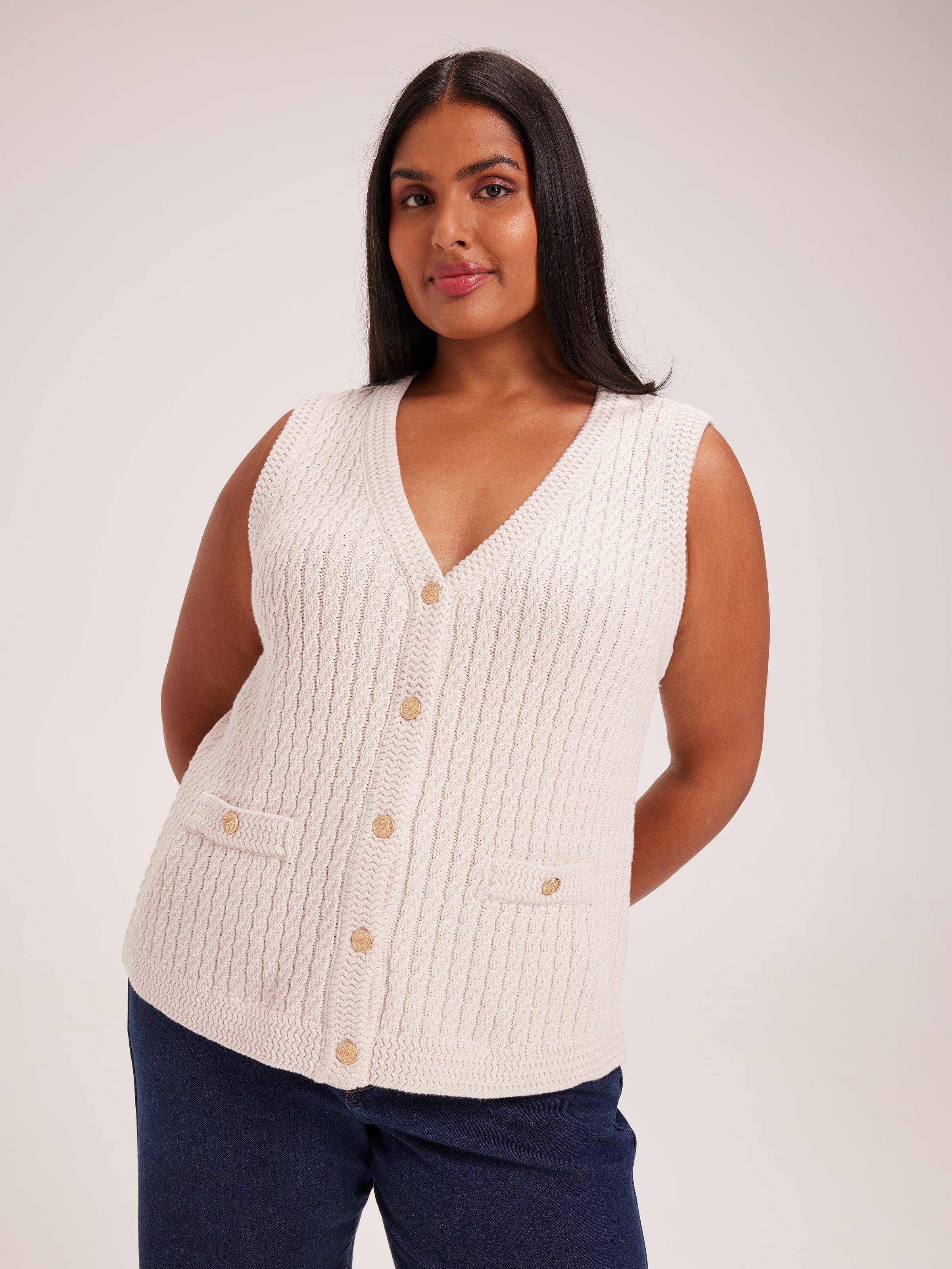 Curve Jordyn Texture V Neck Vest