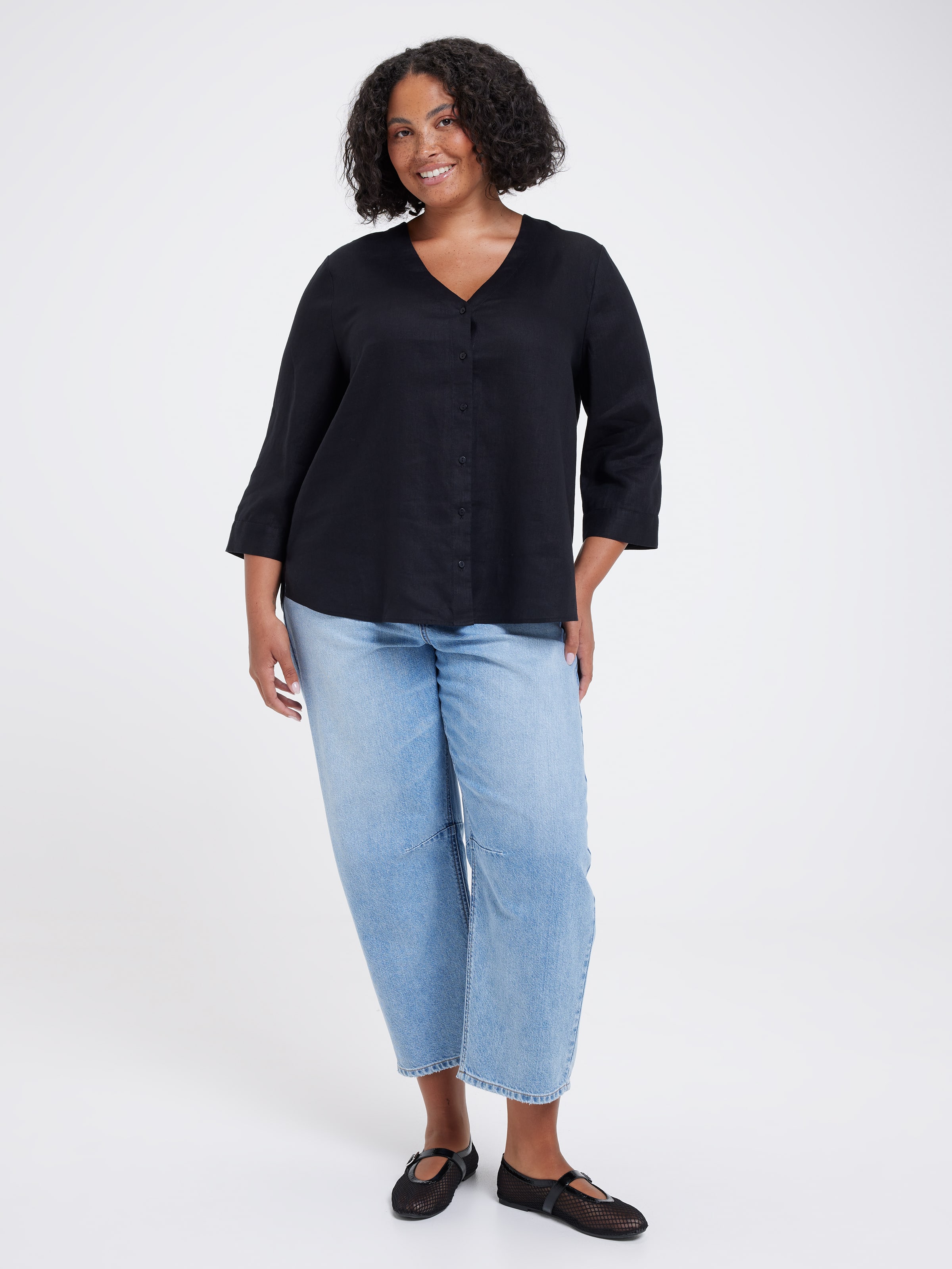Curve Gabby Linen 3/4 Sleeve Shirt