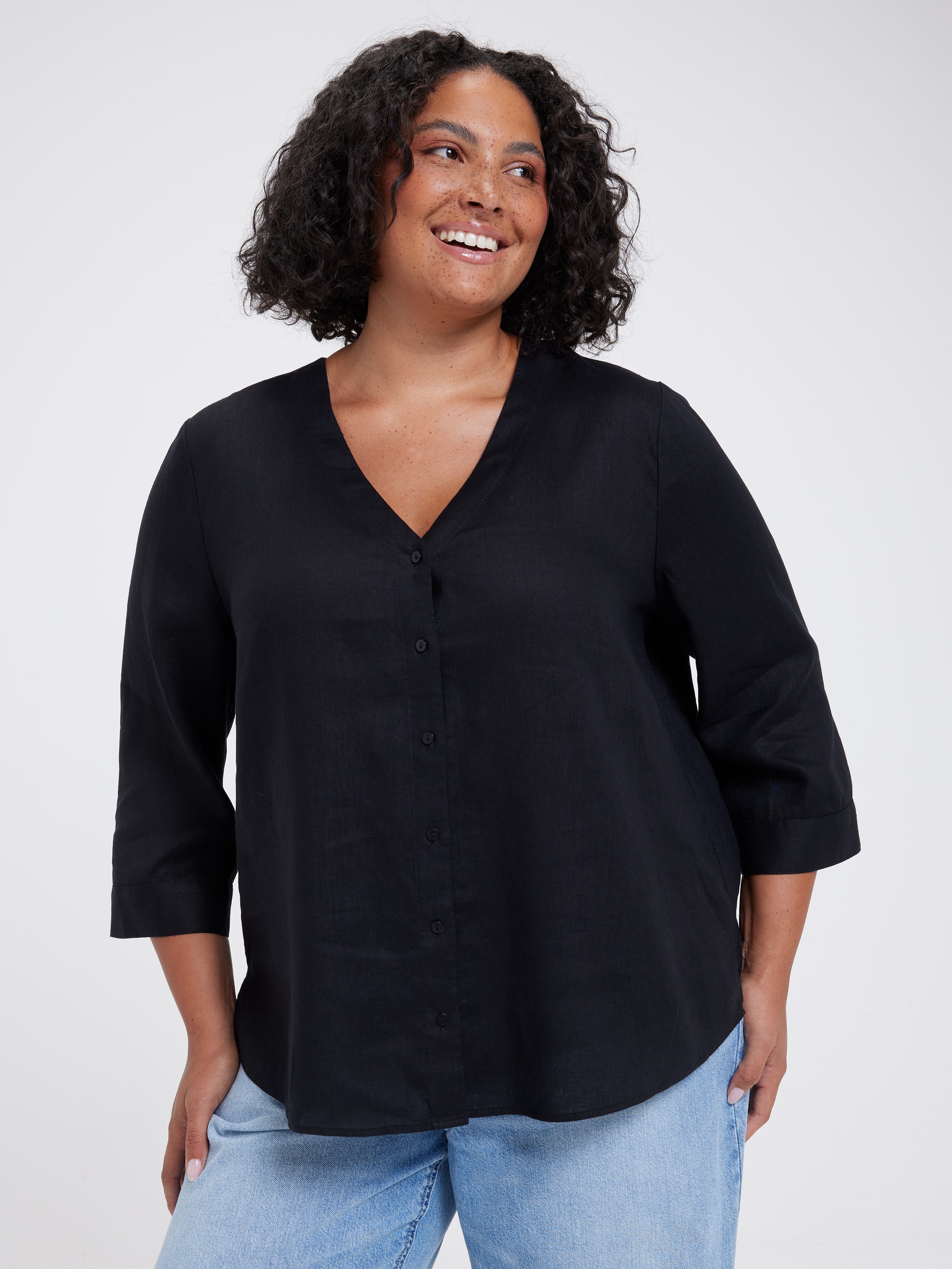 Curve Gabby Linen 3/4 Sleeve Shirt