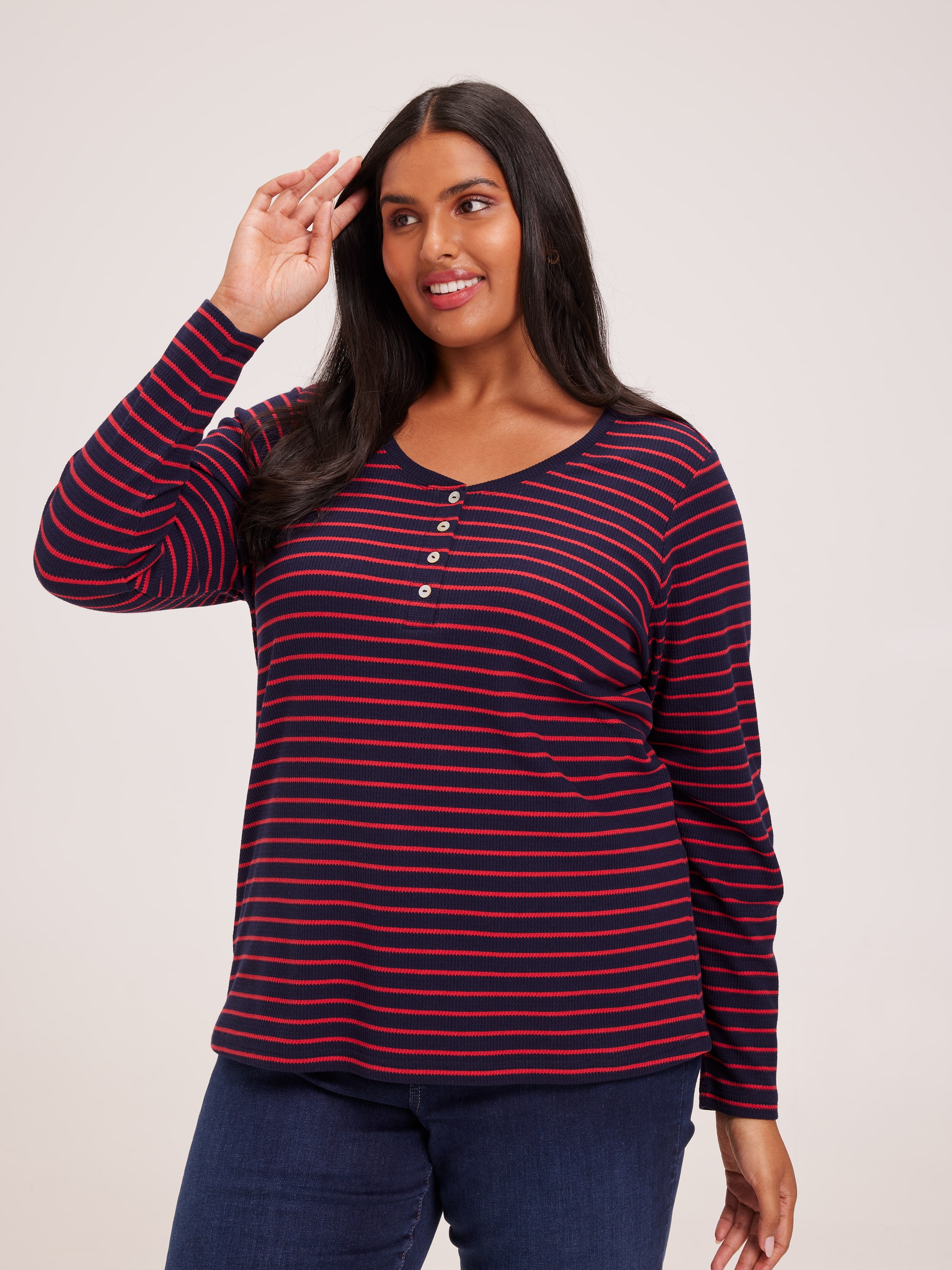 Curve Evie Long Sleeve Henley Waffle Top