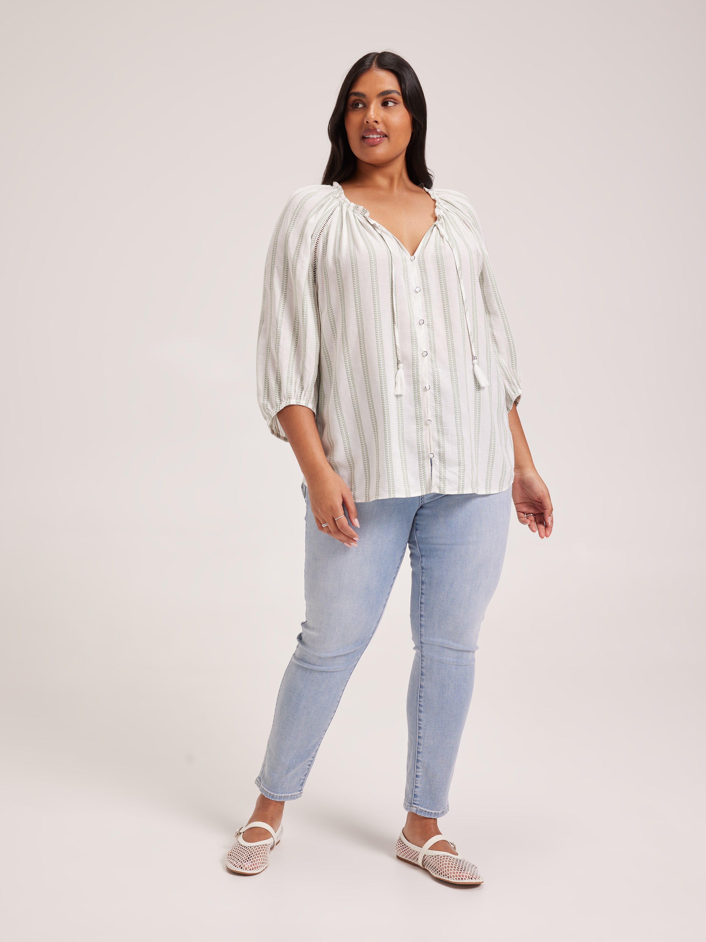 Curve Celeste 3/4 Sleeve Pintuck Blouse