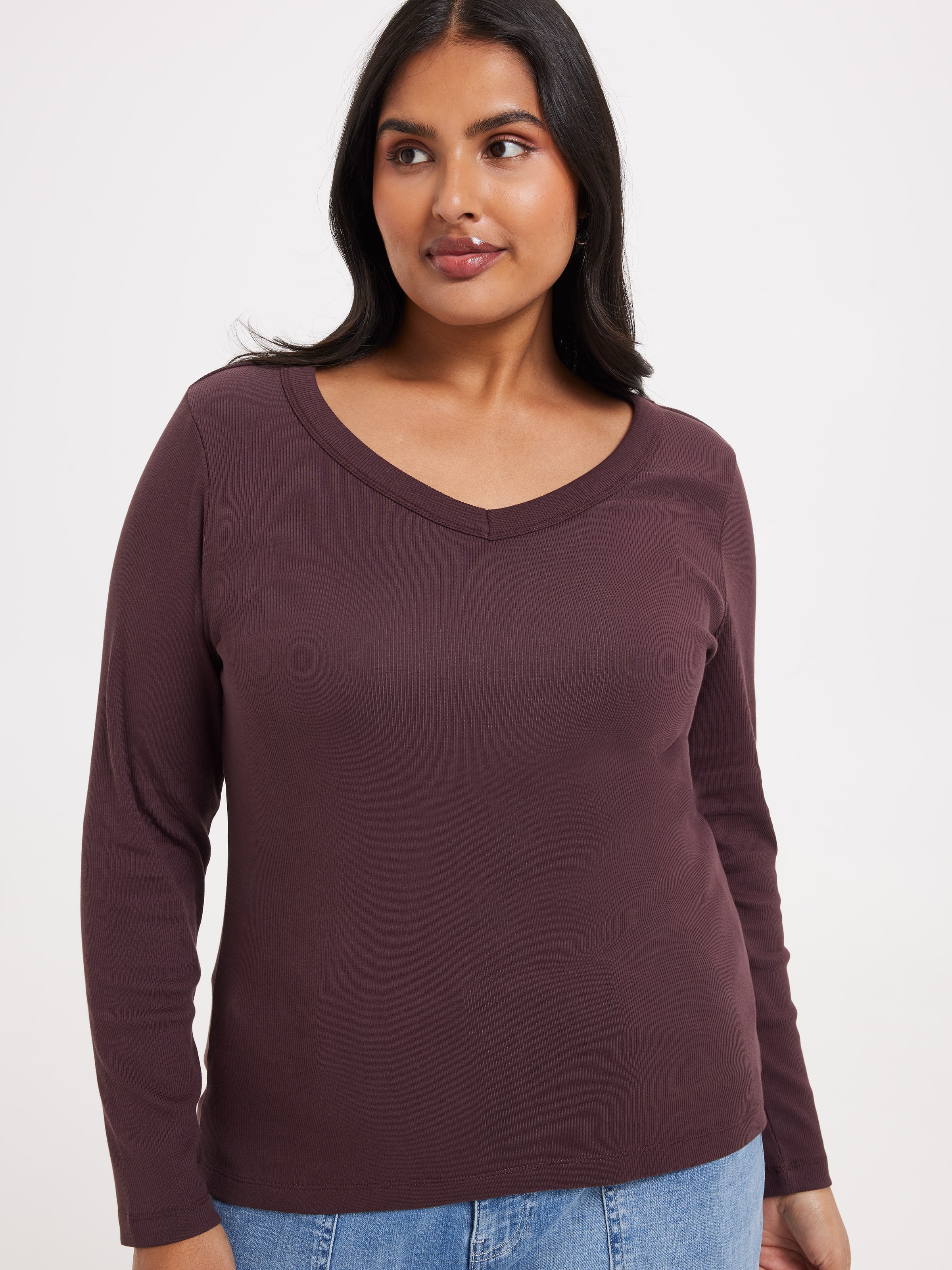 Image for Curve Rib Long Sleeve V-Neck Rib Top from JustGroupNZ