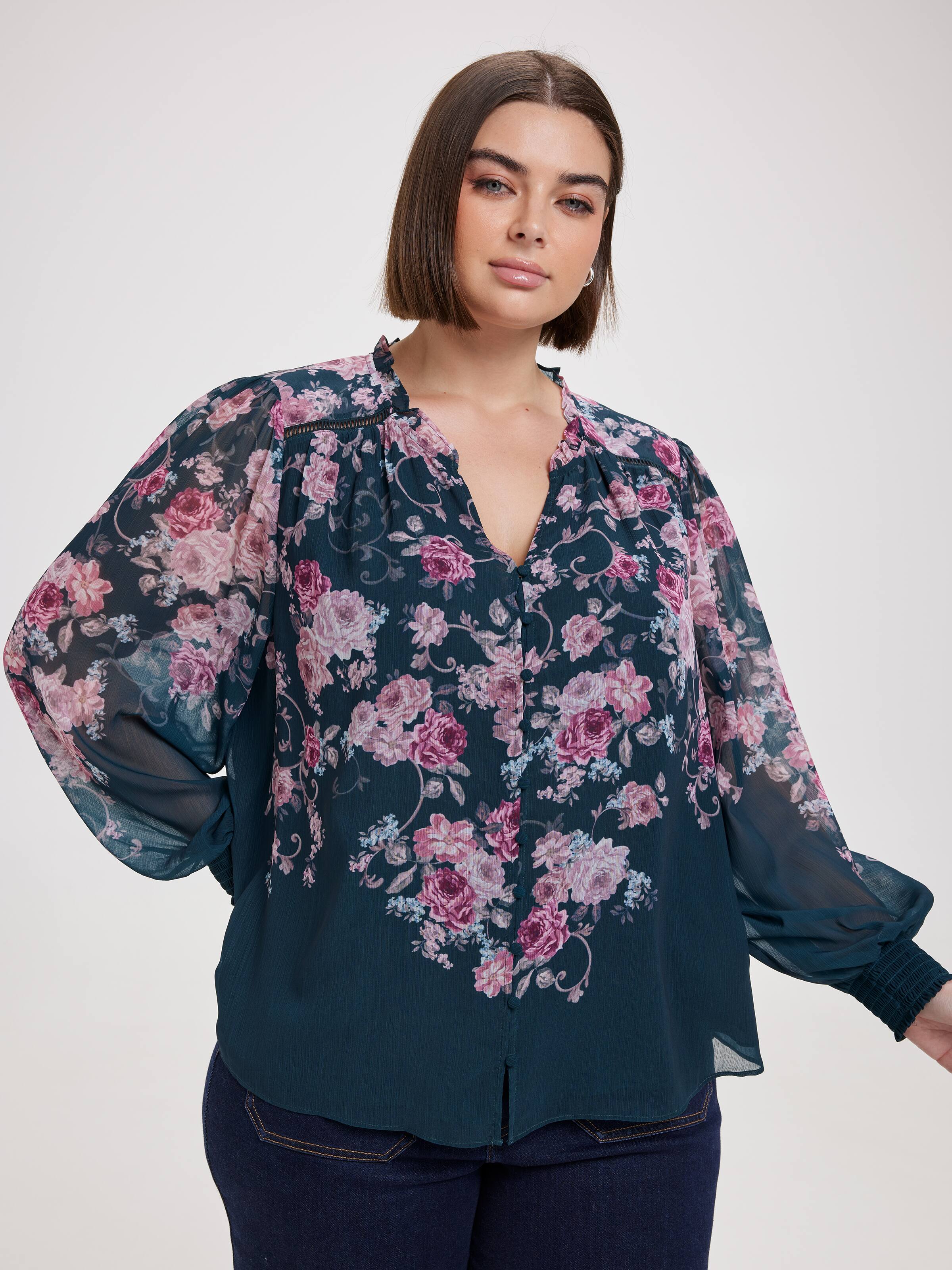 Curve Delta Button Through Blouse