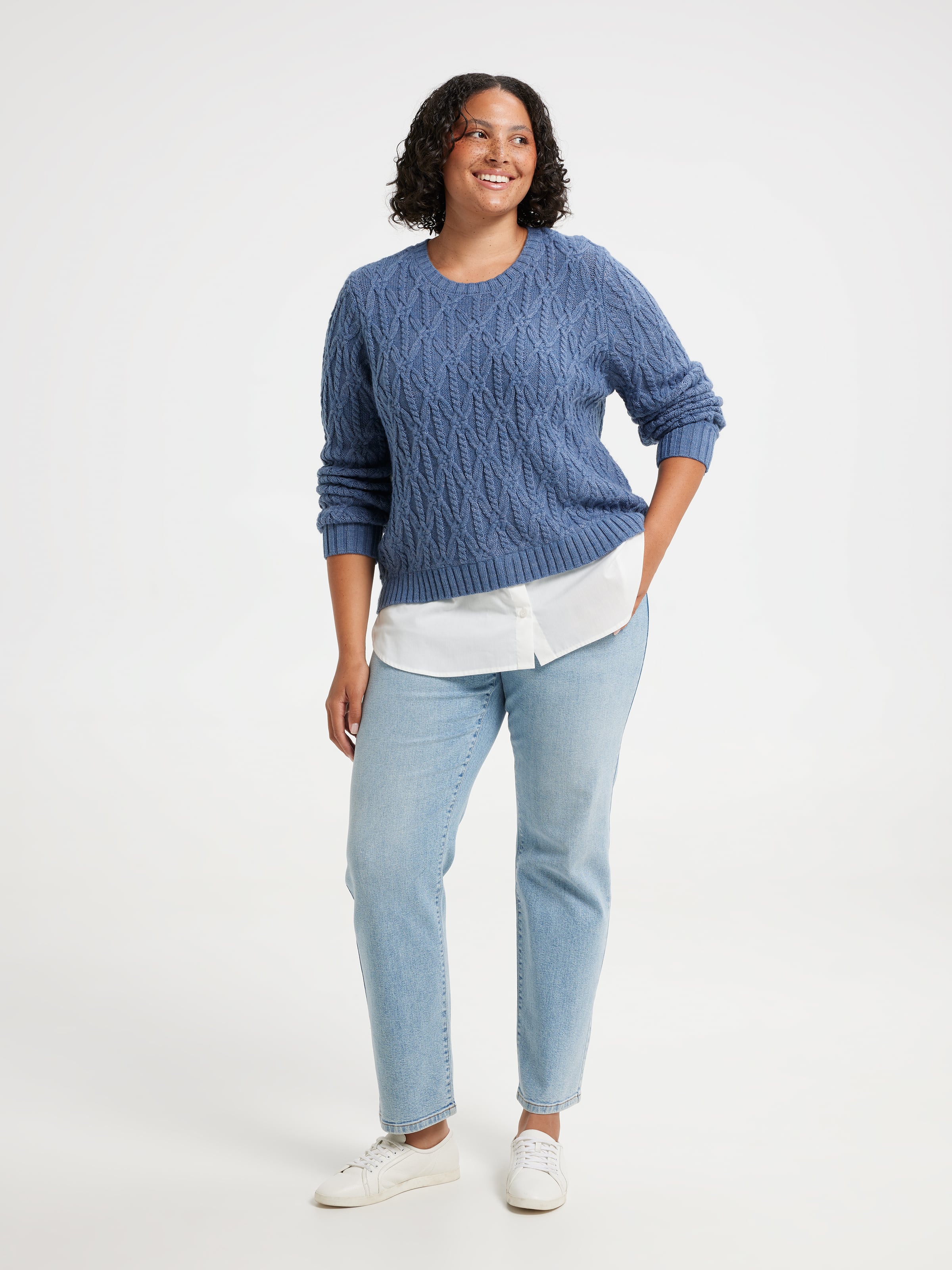 Curve Demi Cable Half Shirt Pullover