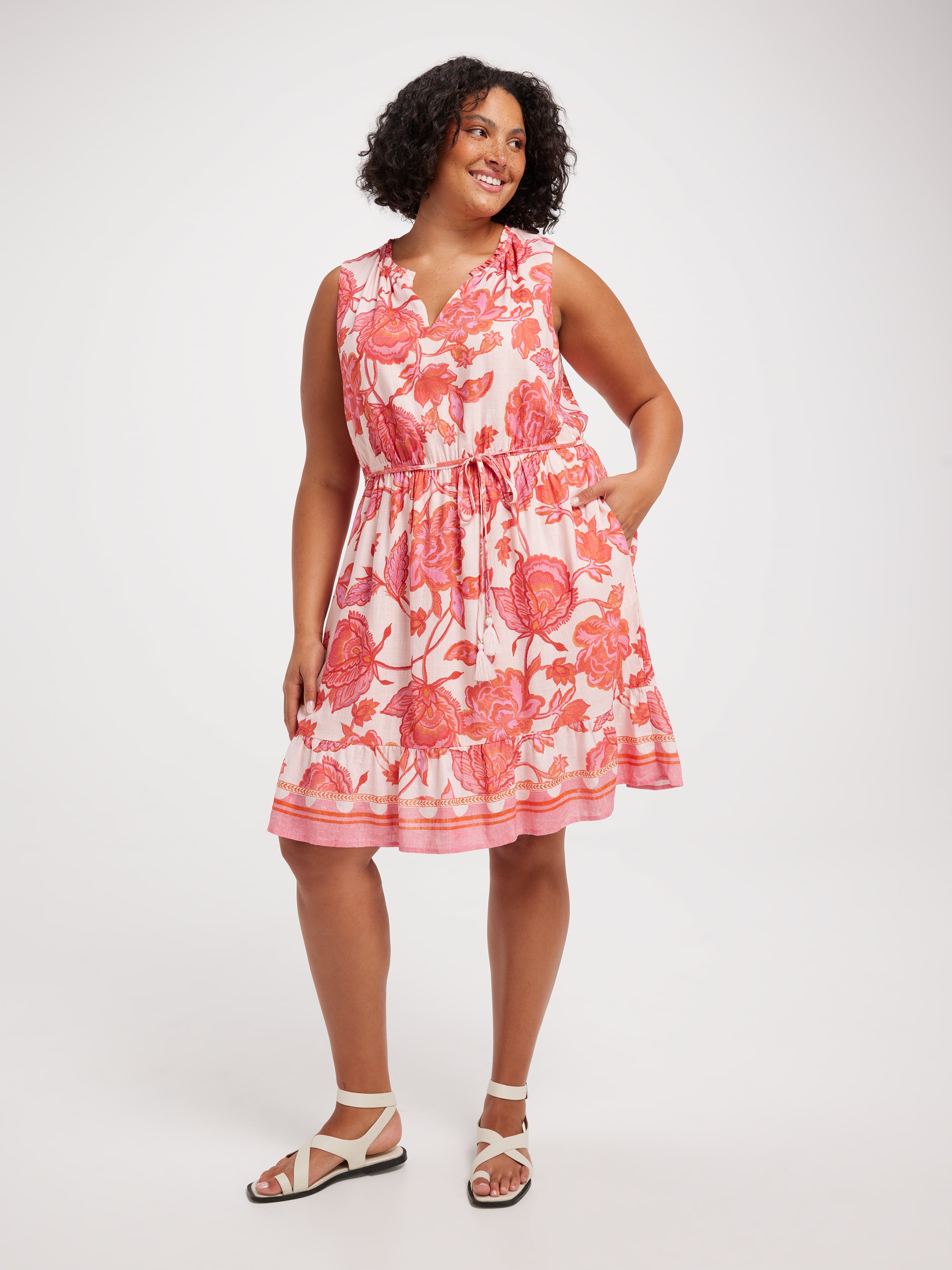 Curve Alice Tie Waist Tiered Dress