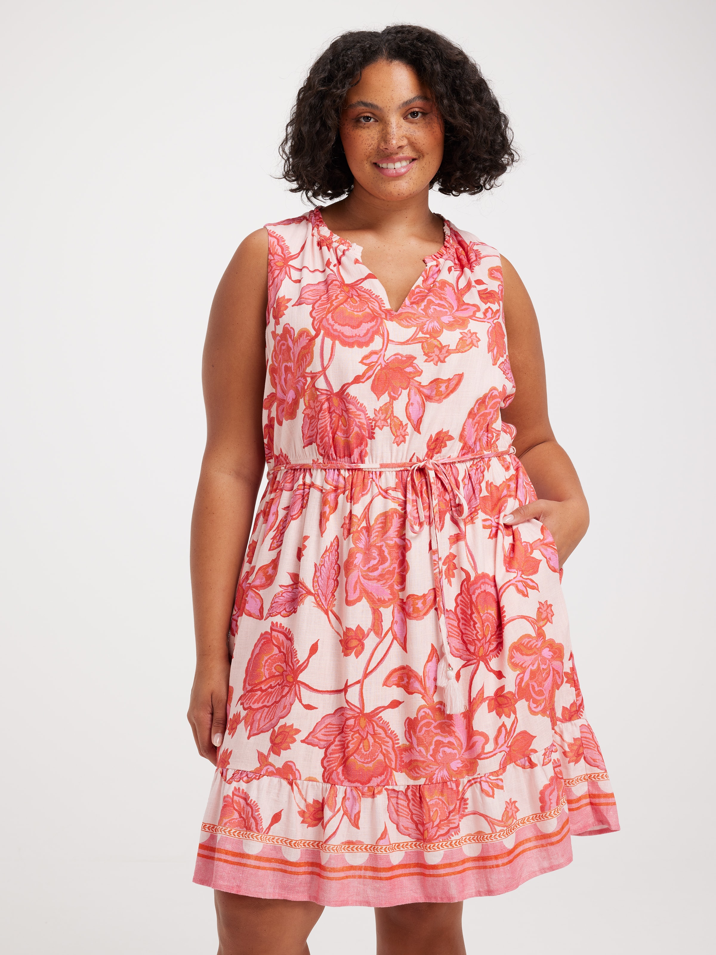 Curve Alice Tie Waist Tiered Dress