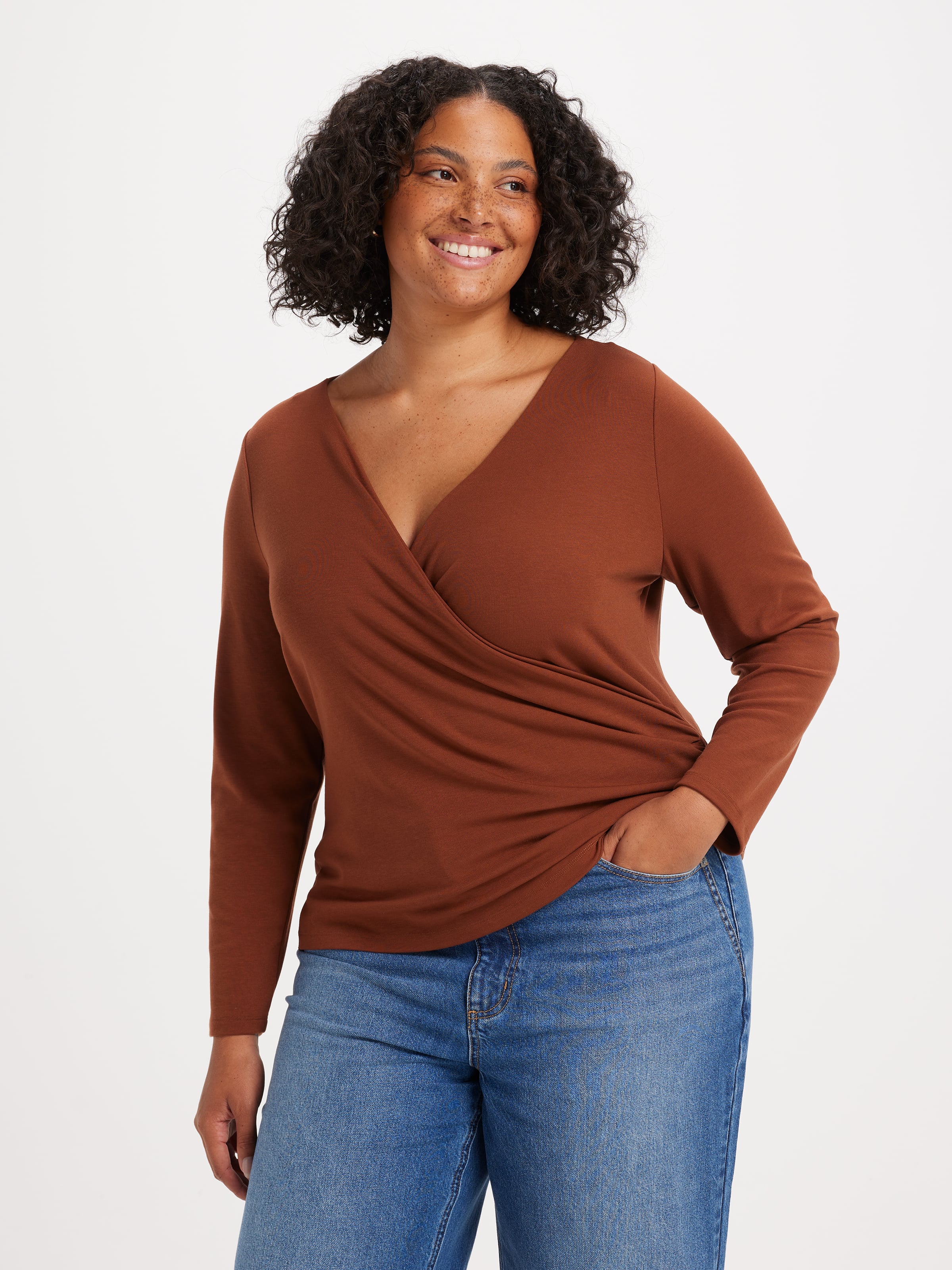 Curve Gracie Wrap Long Sleeves Top
