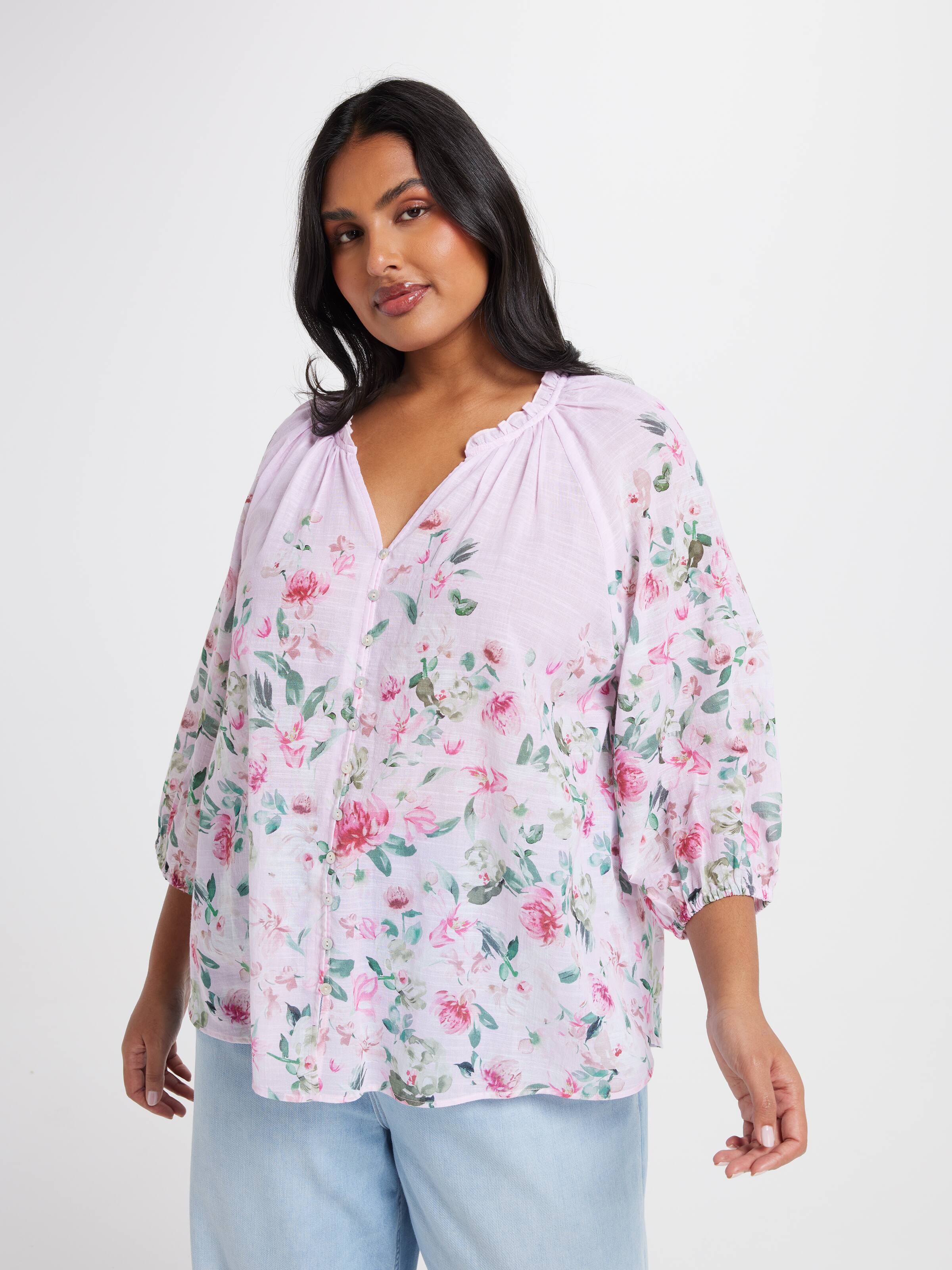 Curve Flora 3/4 Sleeve Blouse